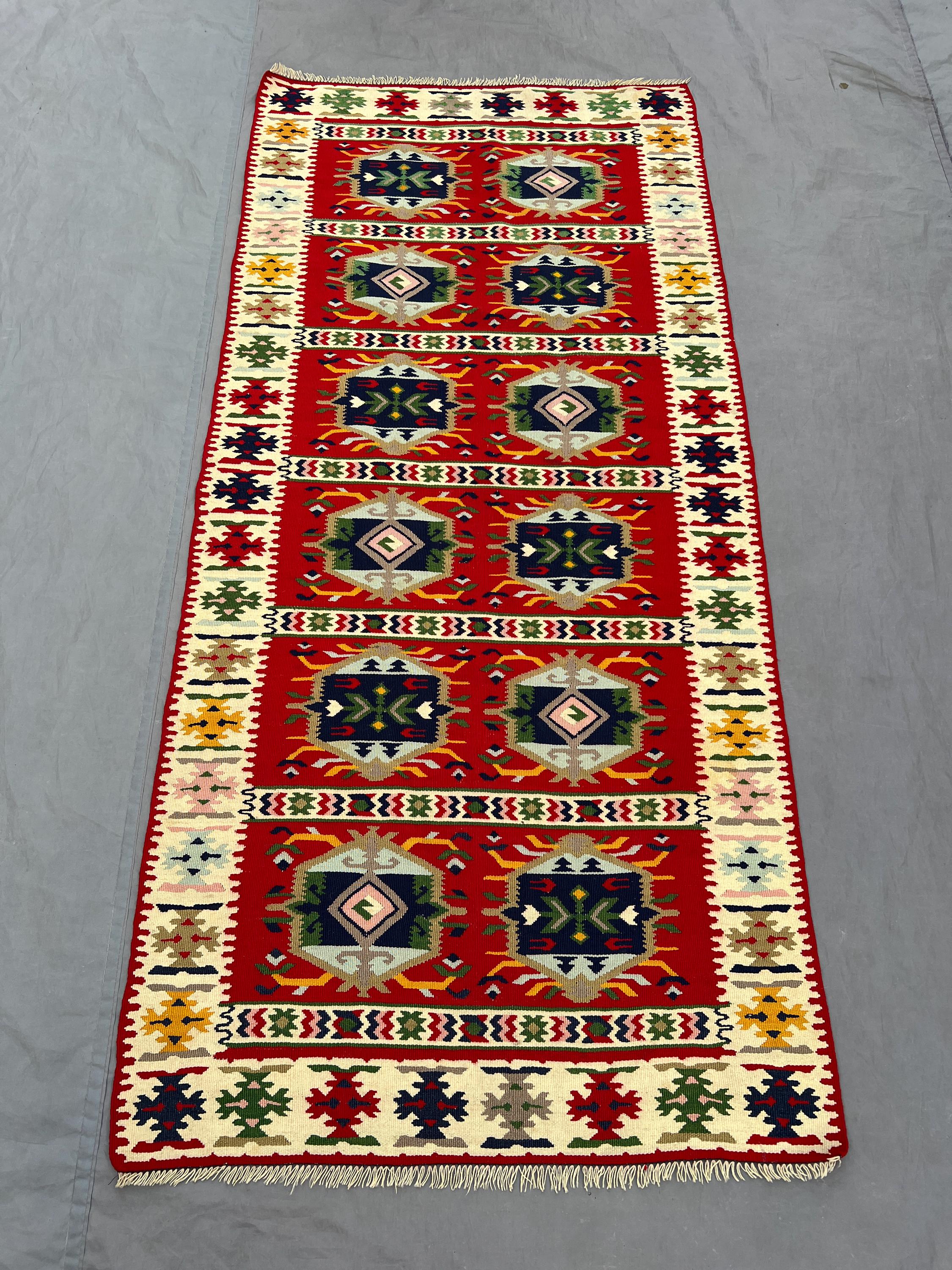 Afghan vintage handwoven kilim 3.0 x 6.6 ft, one-of-a-kind flat weave maimana design, bold tribal geometric pattern