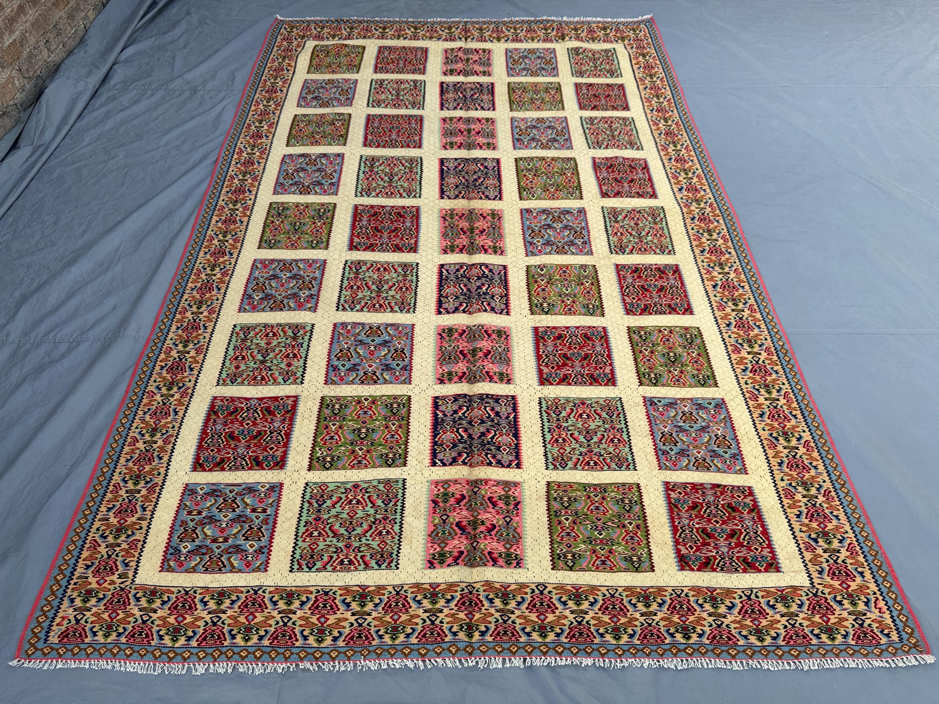Handwoven Turkish Kilim - Vintage Anatolian Design 7 x 10 ft Flat Weave One of a Kind Large Area Rug Perfect for Living Room Boho Chic