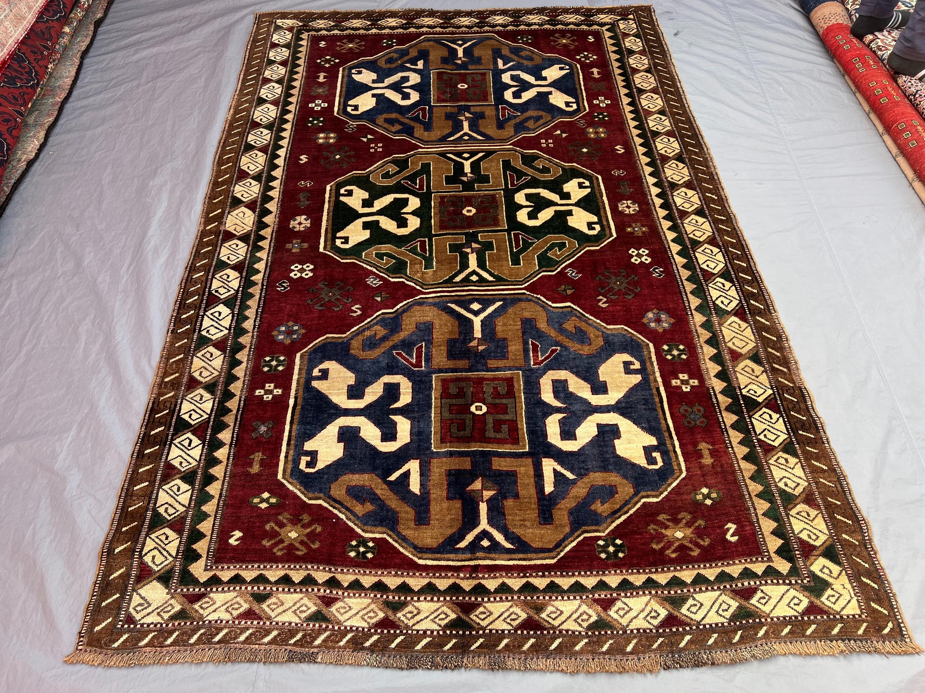 Vintage 5'7 x 8'7 ft Afghan Baluchi Hand-Knotted Rug, Geometric Tribal Design, Soft Pile, Traditional Area Rug