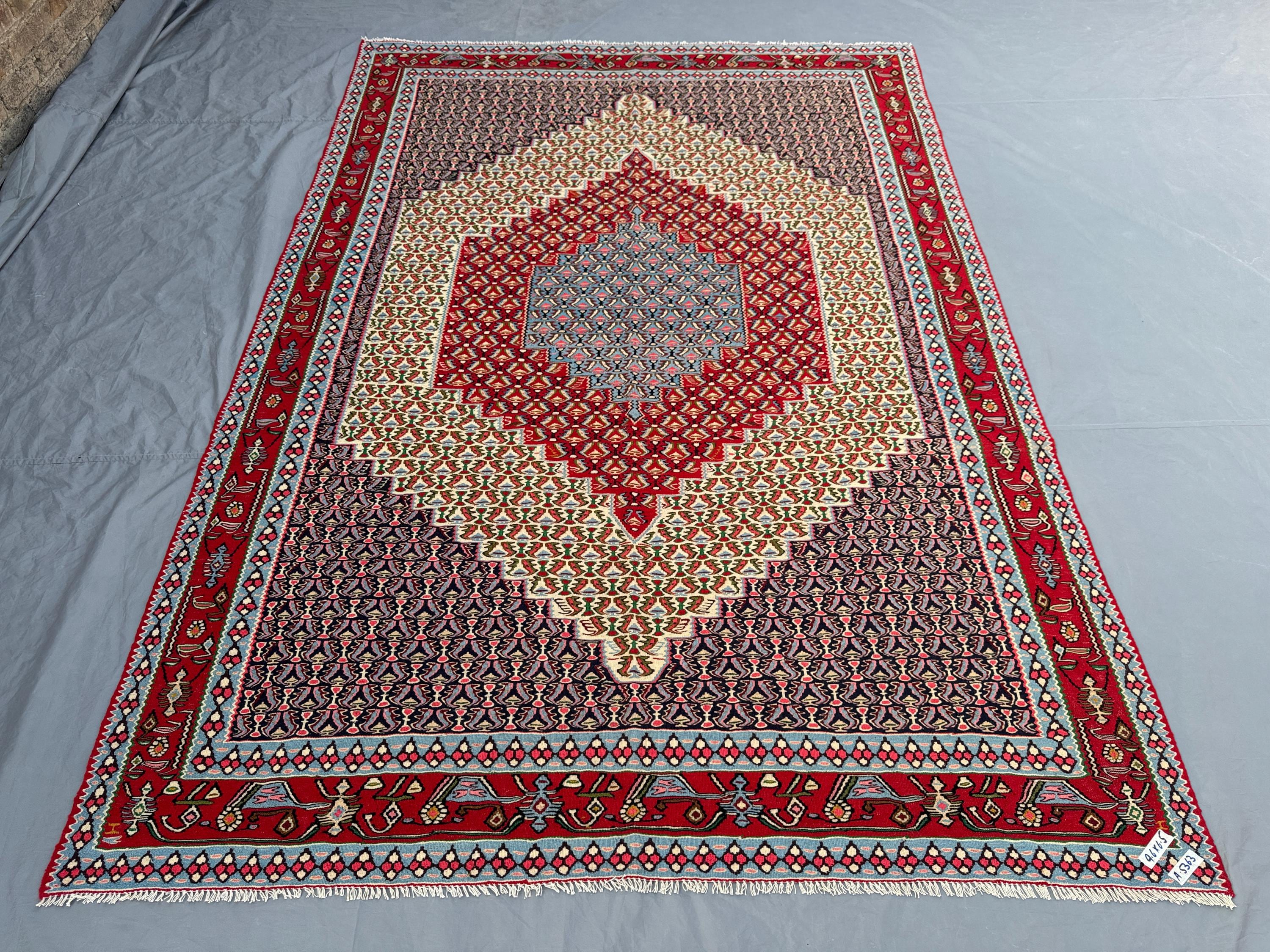 6.5 x 9.6 ft Turkish Handwoven Flat Weave Kilim Rug – One-of-a-Kind Large Area Rug Anatolian Geometric Design Vintage Wool Carpet