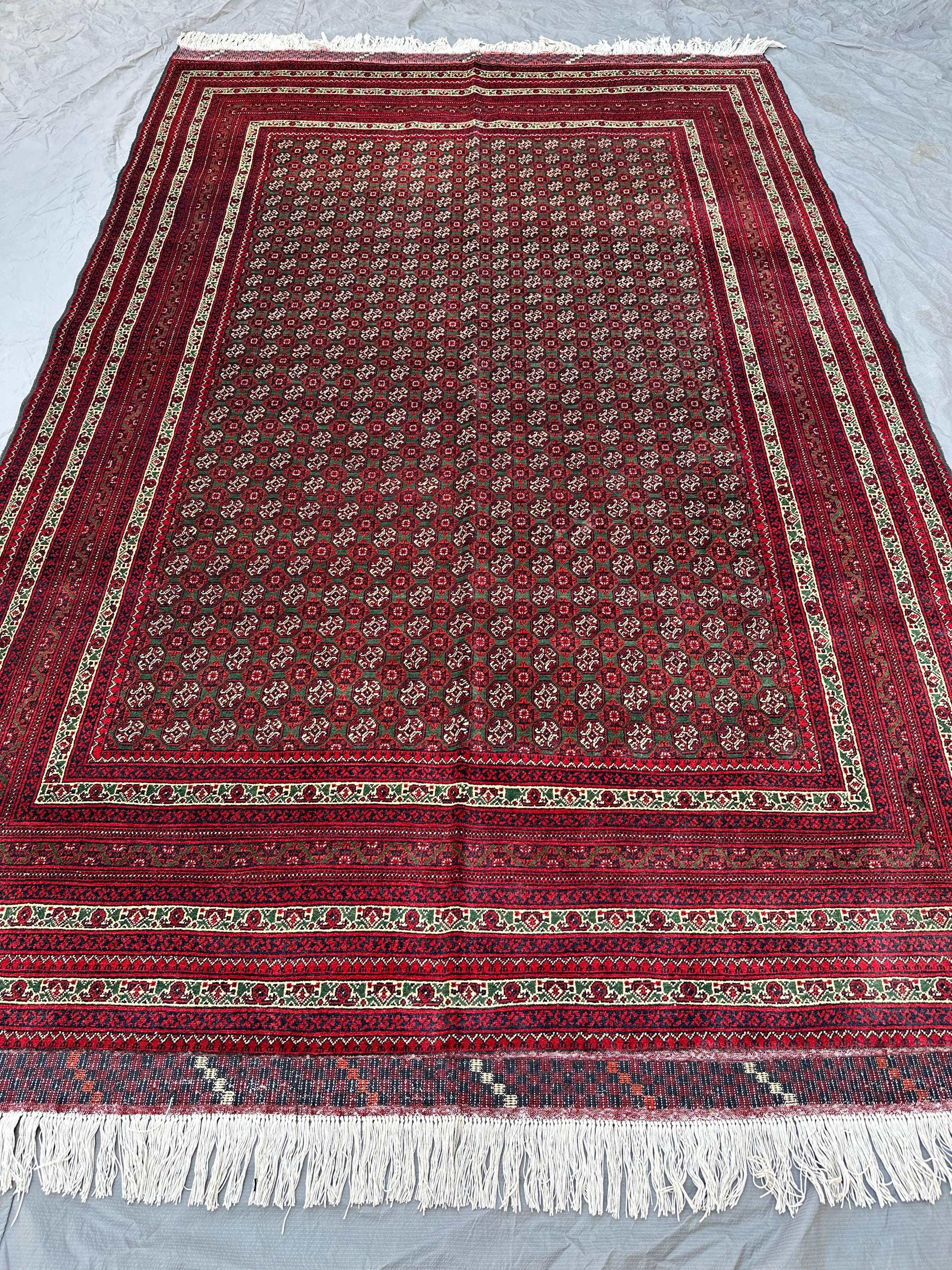 7x10,Red Paisley Repeat Rug, Hand Knotted Wool Carpet 7x10, Traditional Layered Border Rug, Vintage Style Wool