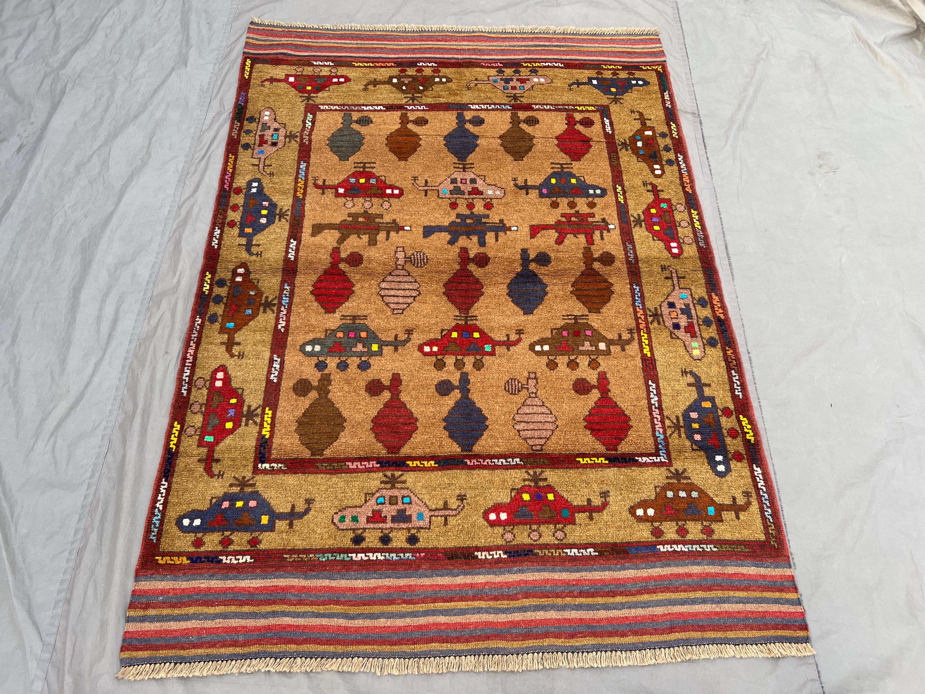 Red 4'4 x 6'0 Ft Afghan Baluchi Hand Knotted Vintage War Area Rug Tribal Pictorial Wool Decor Living Room, Bedroom Accent Area Top Quality
