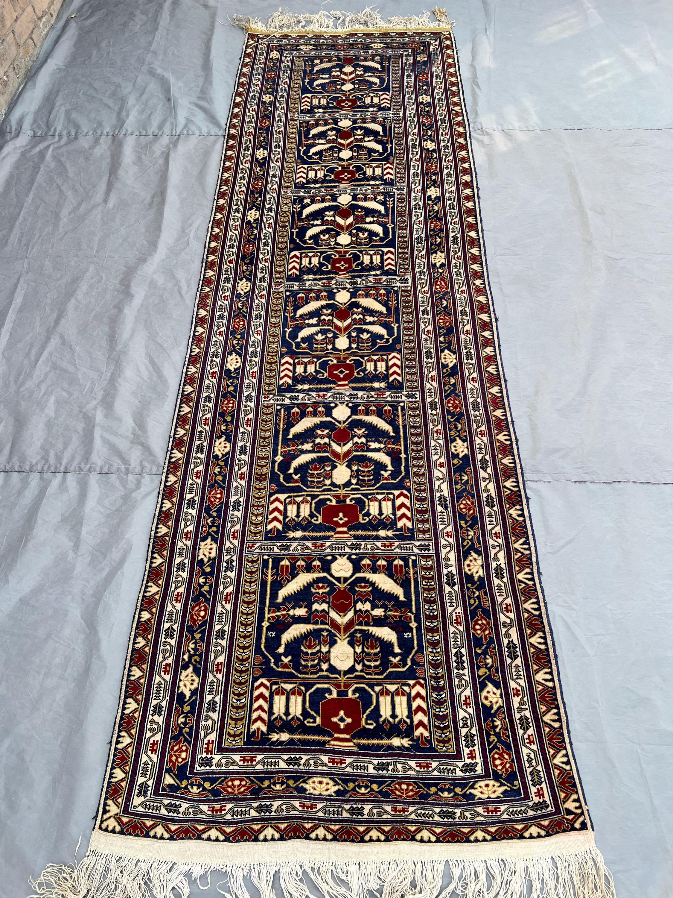 2'9x9'6 ft Antique Afghan Baluch Runner Rug | Hand Knotted Wool Carpet | Tribal Bohemian Decor | Vintage Hallway Rug | Nomadic Style Rug