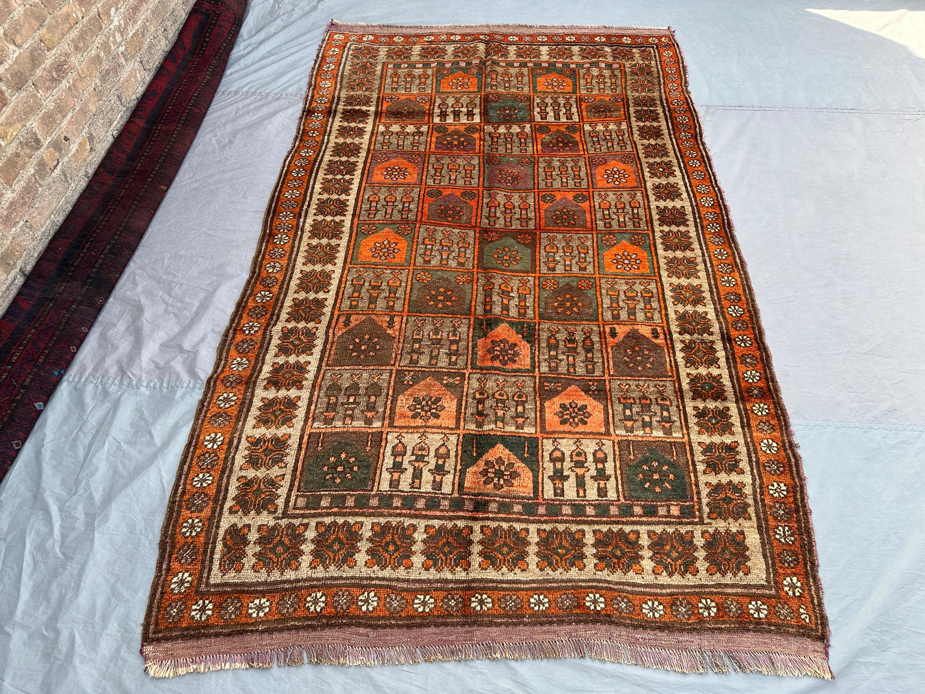 Antique Afghan Baluch Rug 5'4x8'6 ft | Hand Knotted Tribal Wool Carpet | Geometric Pattern | Rare Vintage Area Rug | Ethnic Nomadic Decor