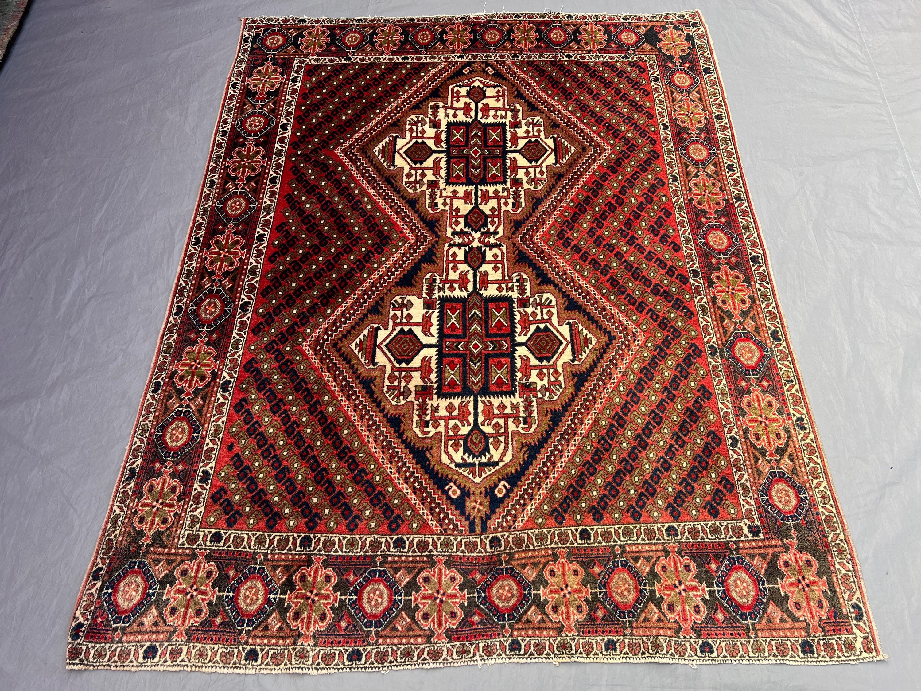 4.9x6 ft Vintage Afghan Baluchi Hand Knotted Rug Geometric Medallion Tribal Wool Area Rug Living Room Bedroom Dining Room One Of A Kind