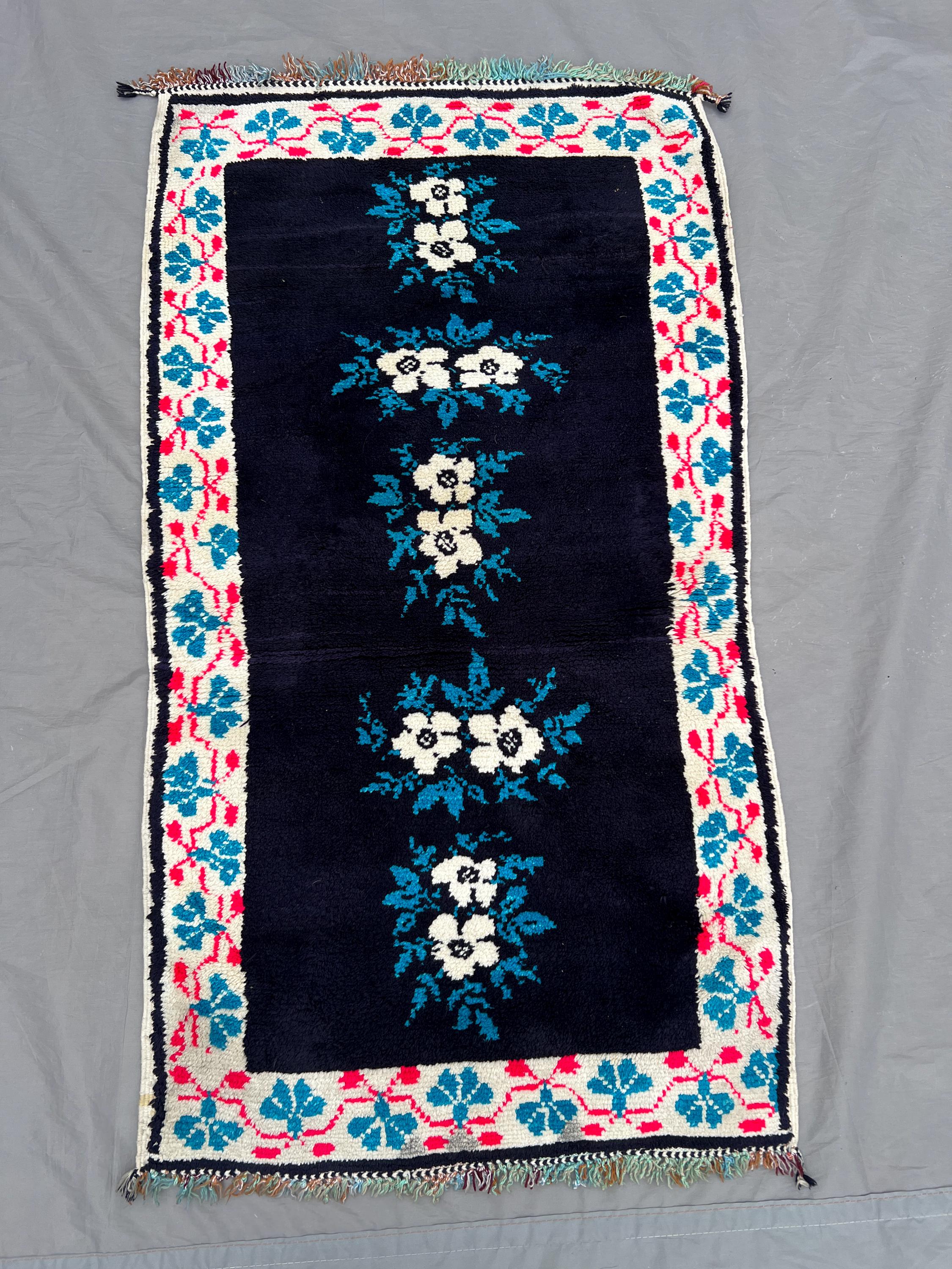 Afghan gabbeh rug, 2x4 hand knotted wool full pile berber rug, simple floral design vintage old style one of a kind rug | bedroom & kitchen