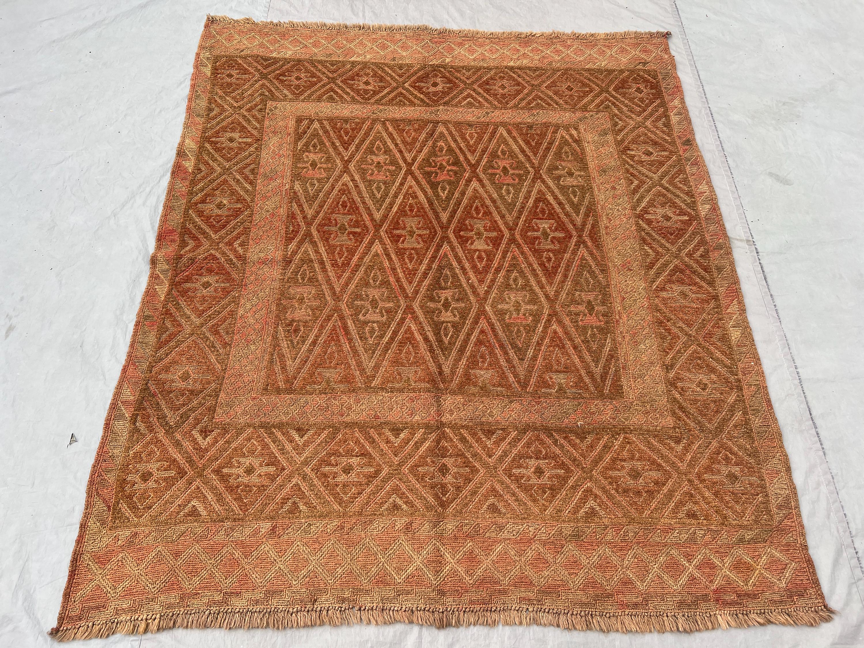 5x6 Antique Afghan Baluch Tribal Rug, Mishwani Wool Vintage Kilim Rug, Geometric Pattern, Handmade Carpet, Ter