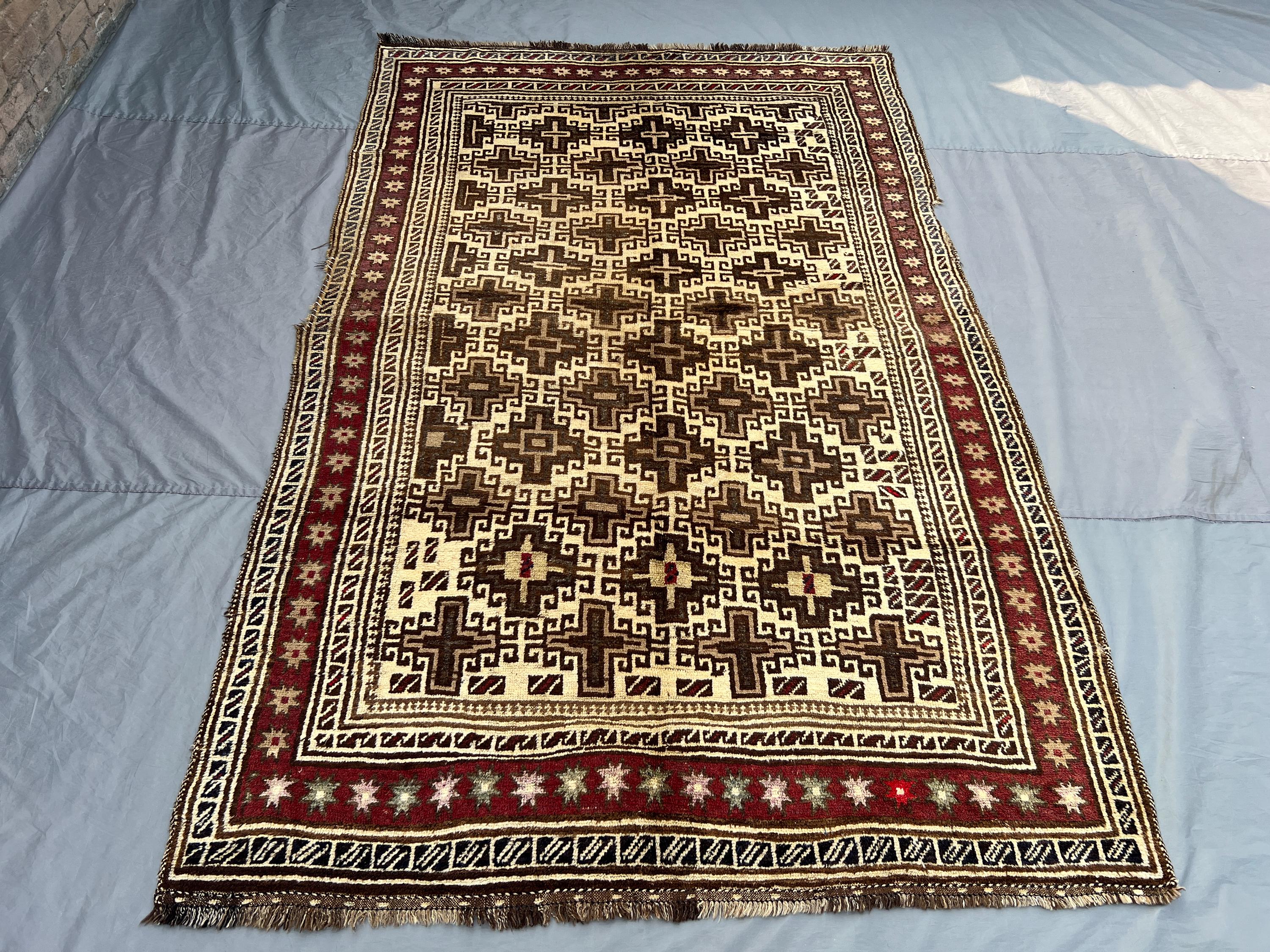 6x9 Afghan Hand-Knotted Balochi Rug–Vintage Soft Pile, Classic Design, Farmhouse & Living Room Decor, Top Quality | bedroom + kitchen rug
