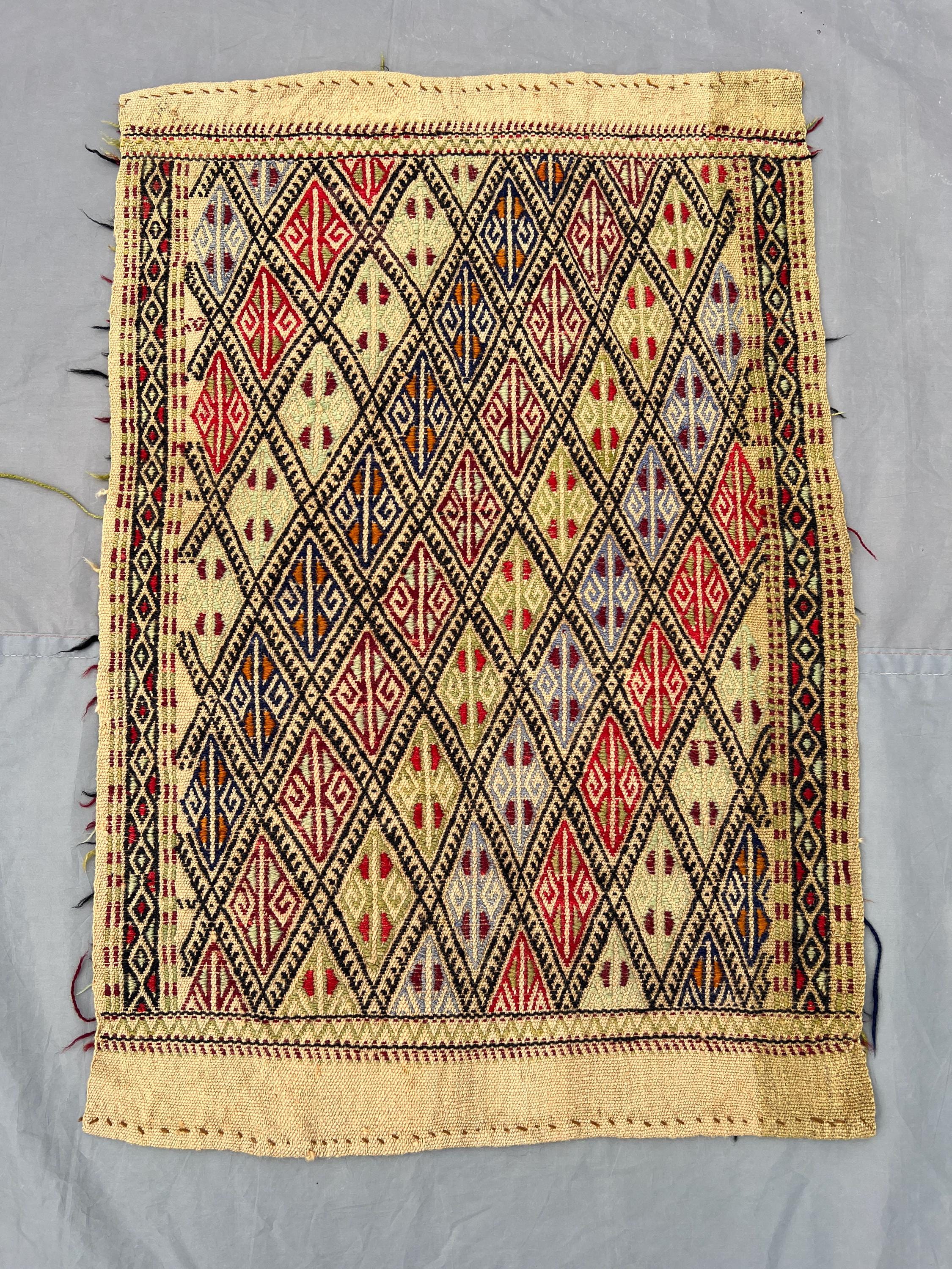 Antique Afghan sumak 2x3 flat weave kilim tribal vintage decor handmade wool rare wall hanging or floor accent one of a kind | kitchen rug