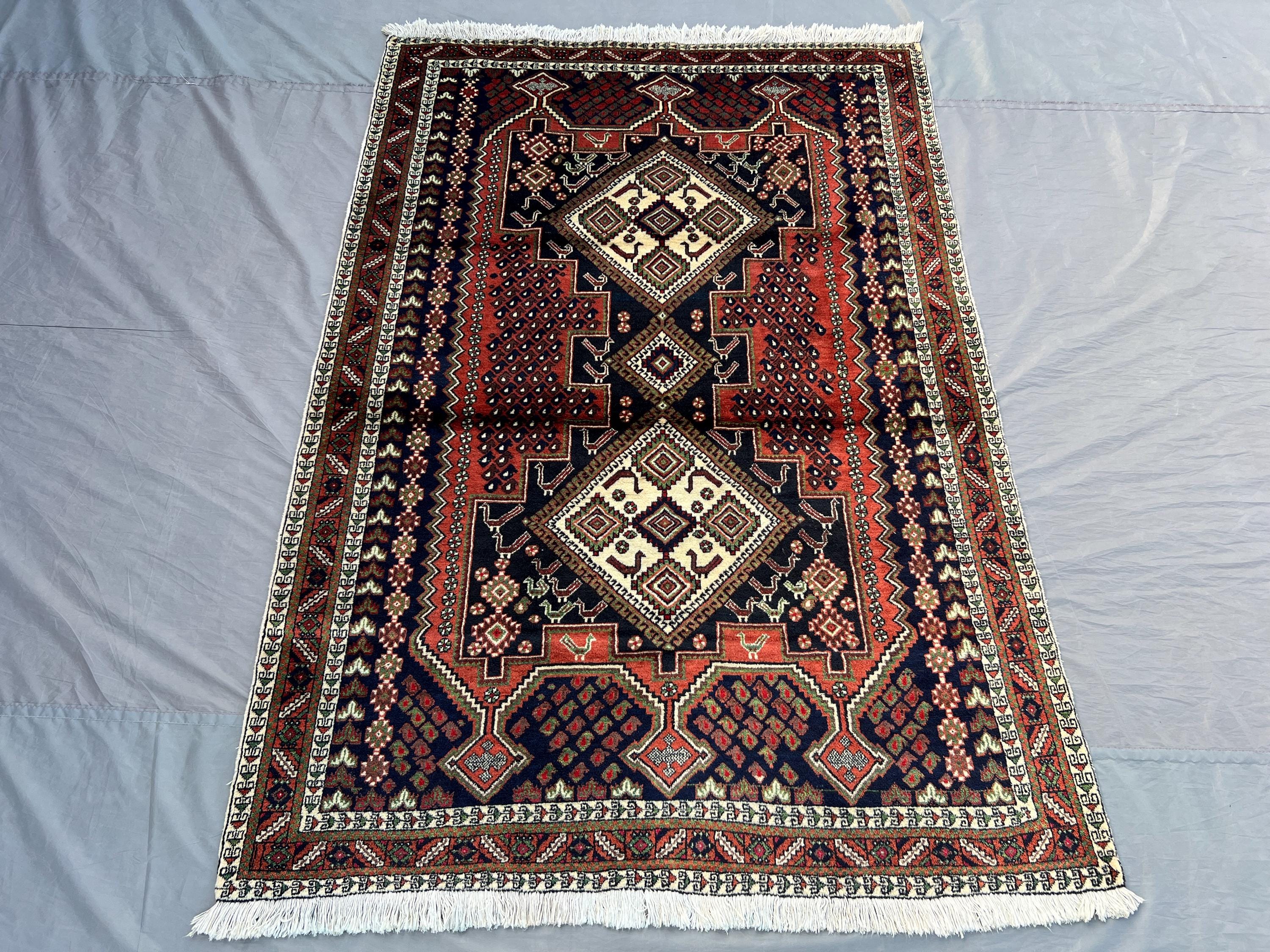 4x6 Antique Turkish Inspired Rug, Hand Knotted Wool Carpet | Caucasian Style Tribal Medallion Rug | Vintage Oriental Bedroom Rug, Home Decor