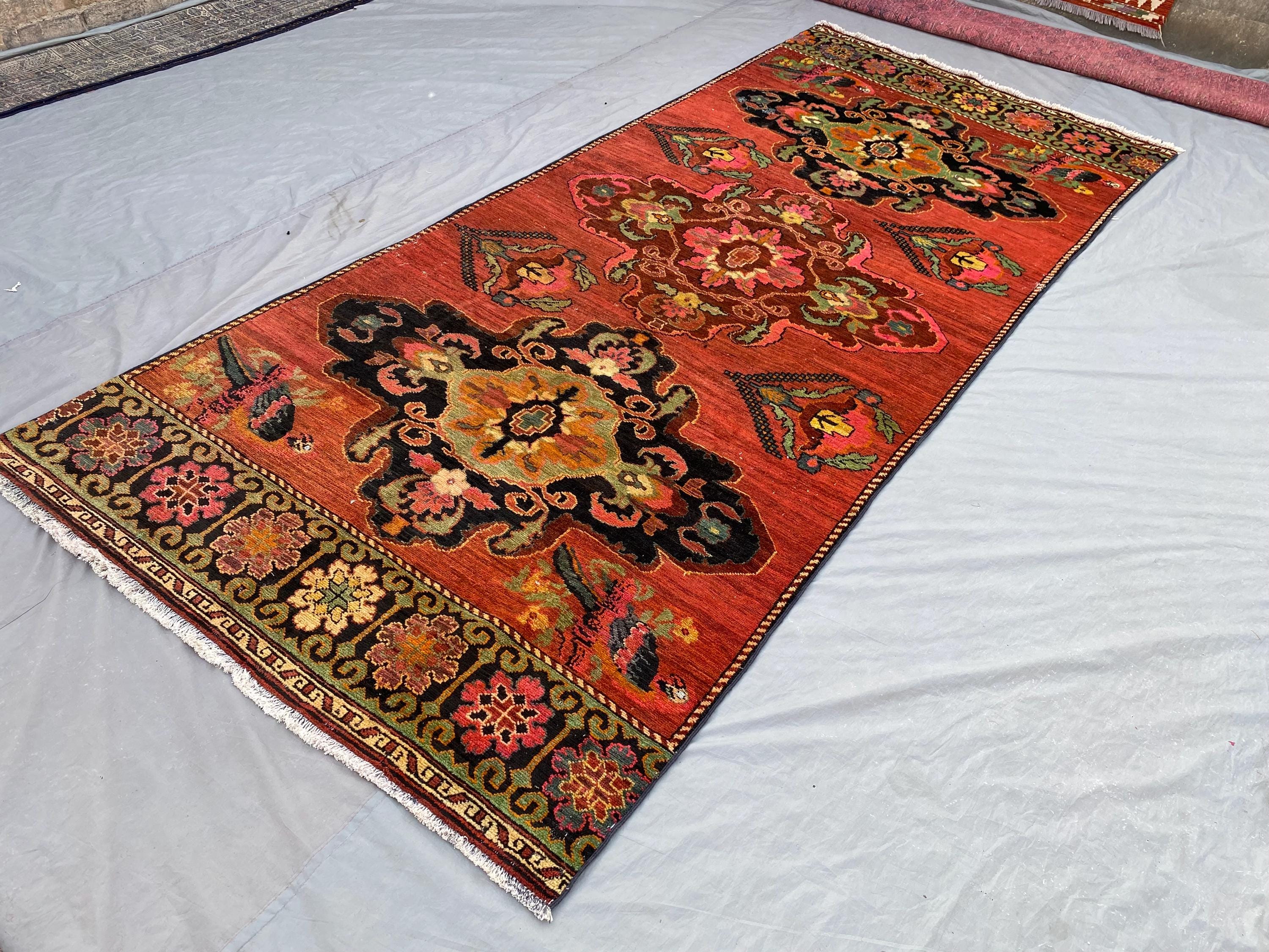 4'9x11'5 Vintage Afghan Caucasian Wide Runner Rug | Hand Knotted Wool Carpet | Tribal Geometric Medallion Design | Rare Long Runner Rug