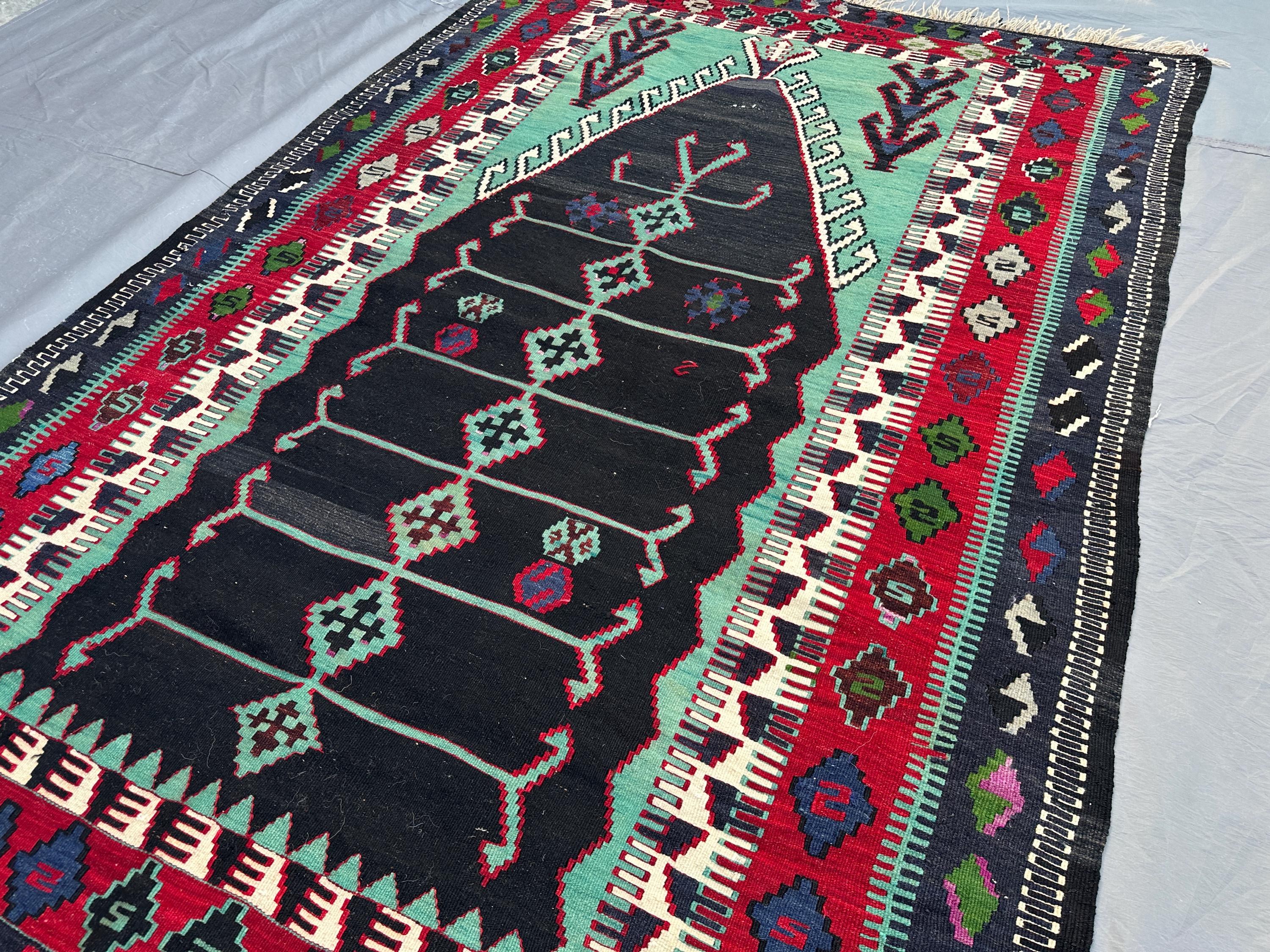 5 x 7 Vintage Turkish Anatolian Kilim Rug, Handwoven Wool, Rare Geometric Design, Flat Weave, Traditional Folk