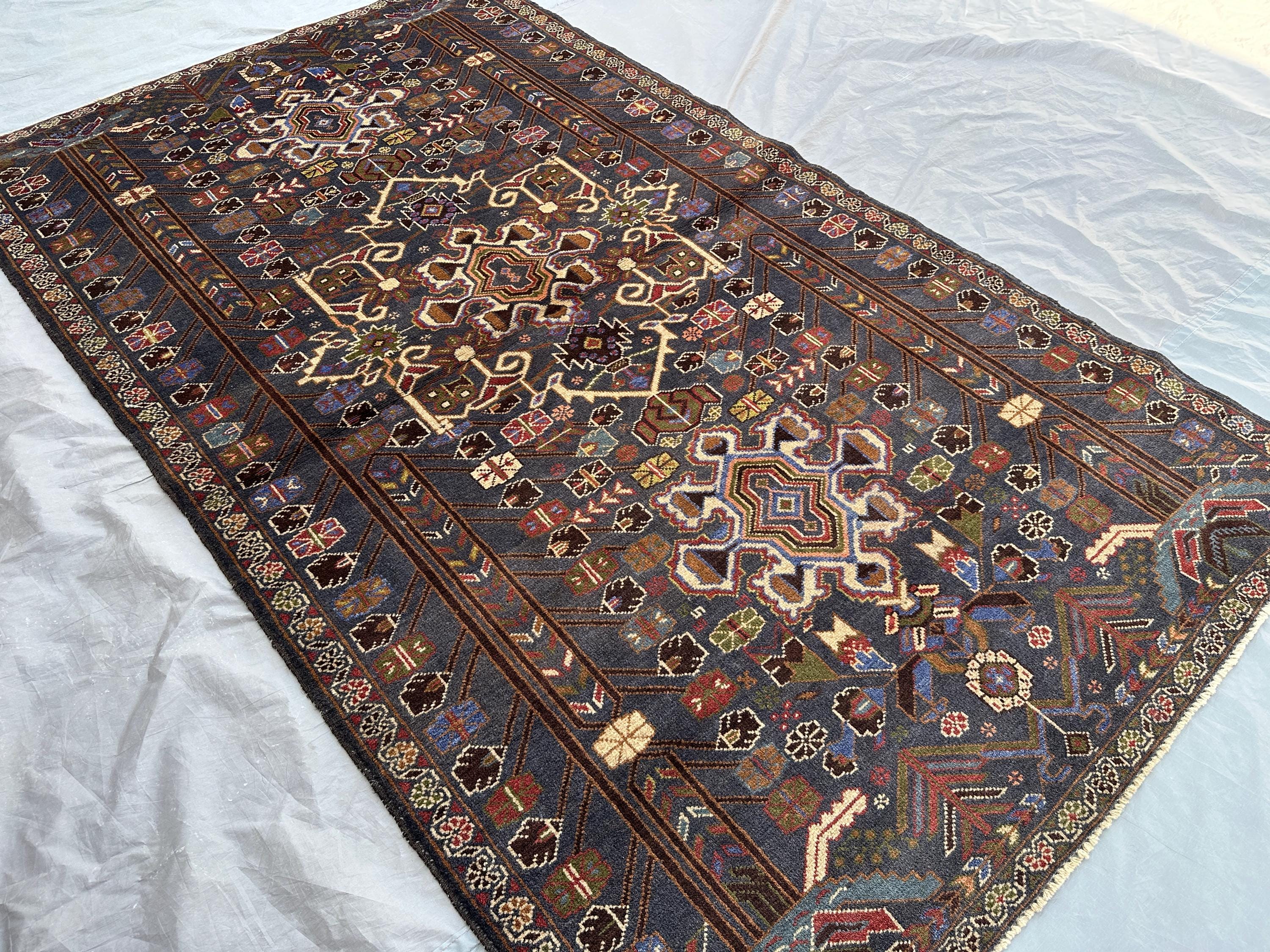 4 x 6'7 ft Gray Afghan Hand Knotted Rug, Vintage Baluchi Rug, Nomadic Tribal Design, Soft Pile Oriental Area Carpet, Handmade Boho Decor rug