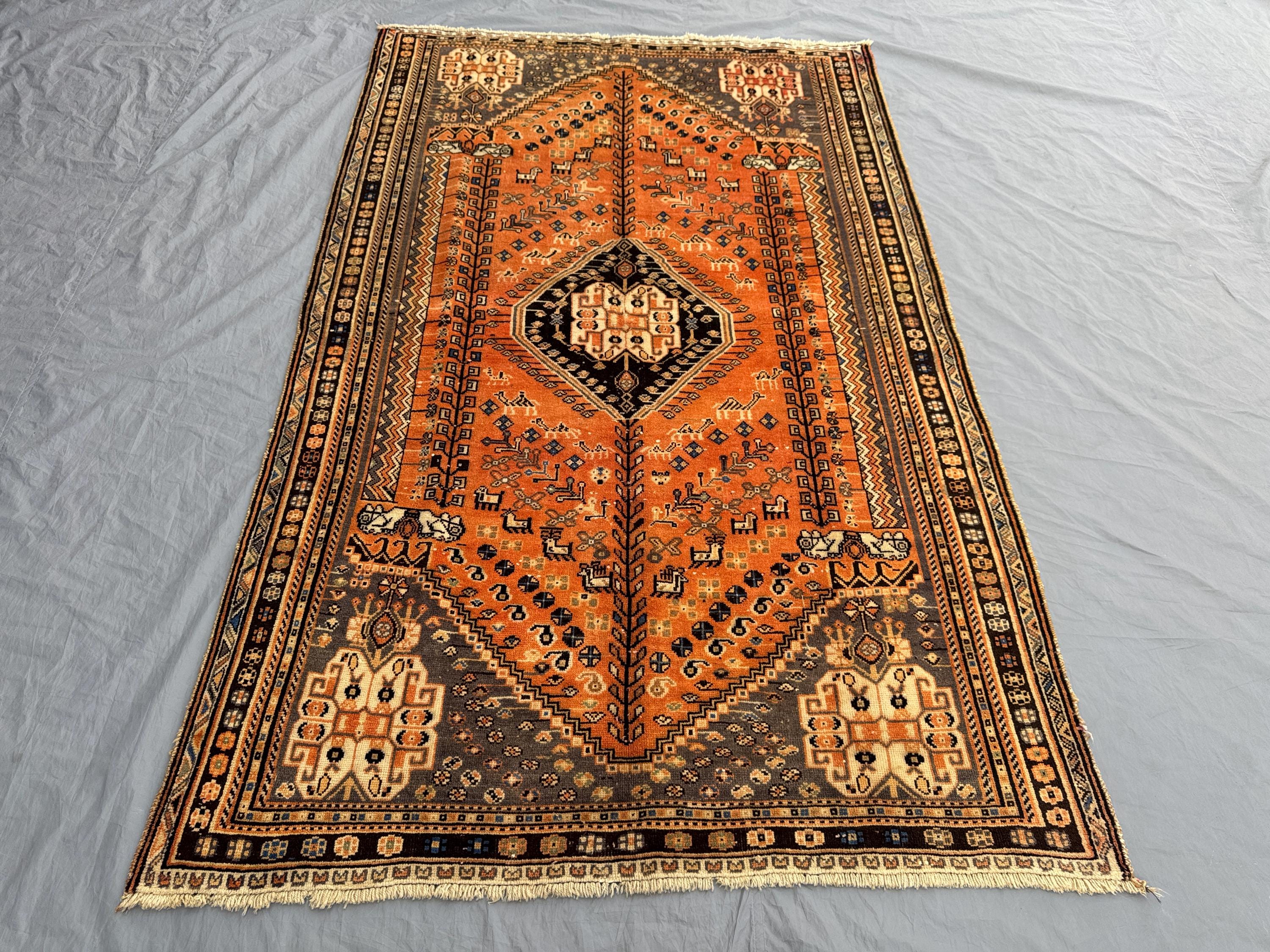 Vintage Turkish Hand Knotted Rug 5 x 8 Ft Soft Pile One of a Kind Luxury Home Decor Caucasian Design with Rich Colors & Intricate Motifs