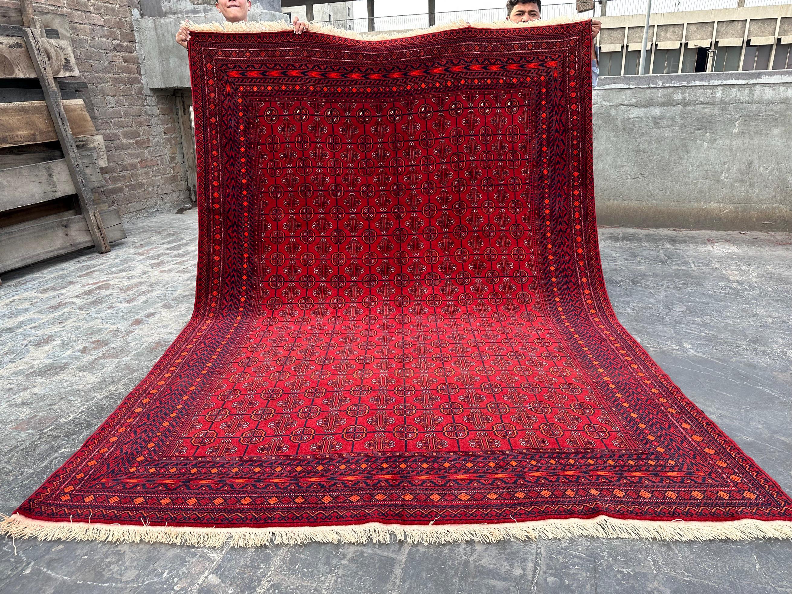 6.7 x 9.3 ft Vintage Afghan Turkmen Bashiri Rug | Hand-Knotted Tribal Wool Area Carpet | Large Antique Rug for