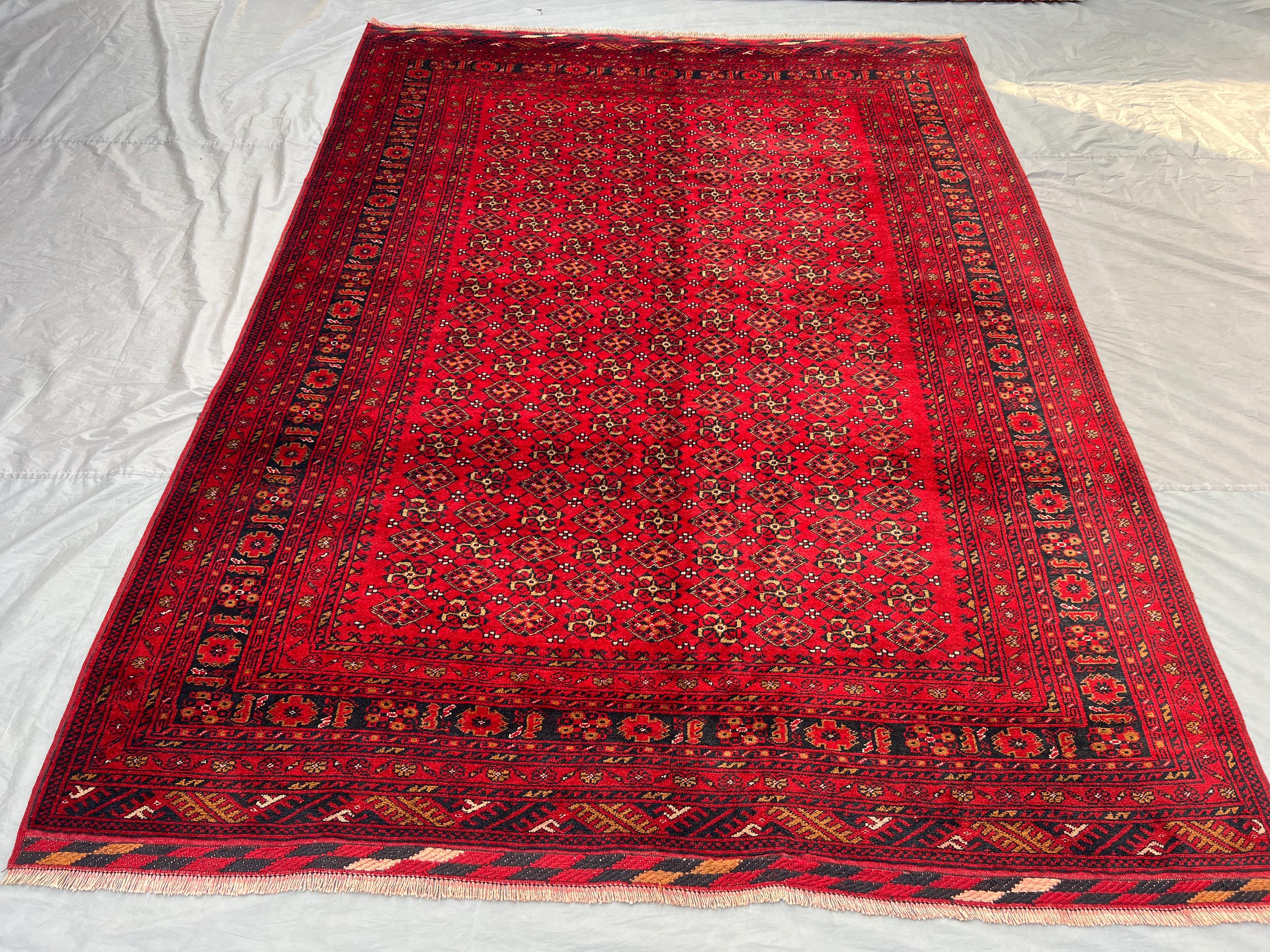 7'6x10'4 ft Antique Bashiri Rug | Hand Knotted Afghan Wool Carpet | Turkoman Tribal Geometric Pattern | Living Room or Bedroom Area Rug