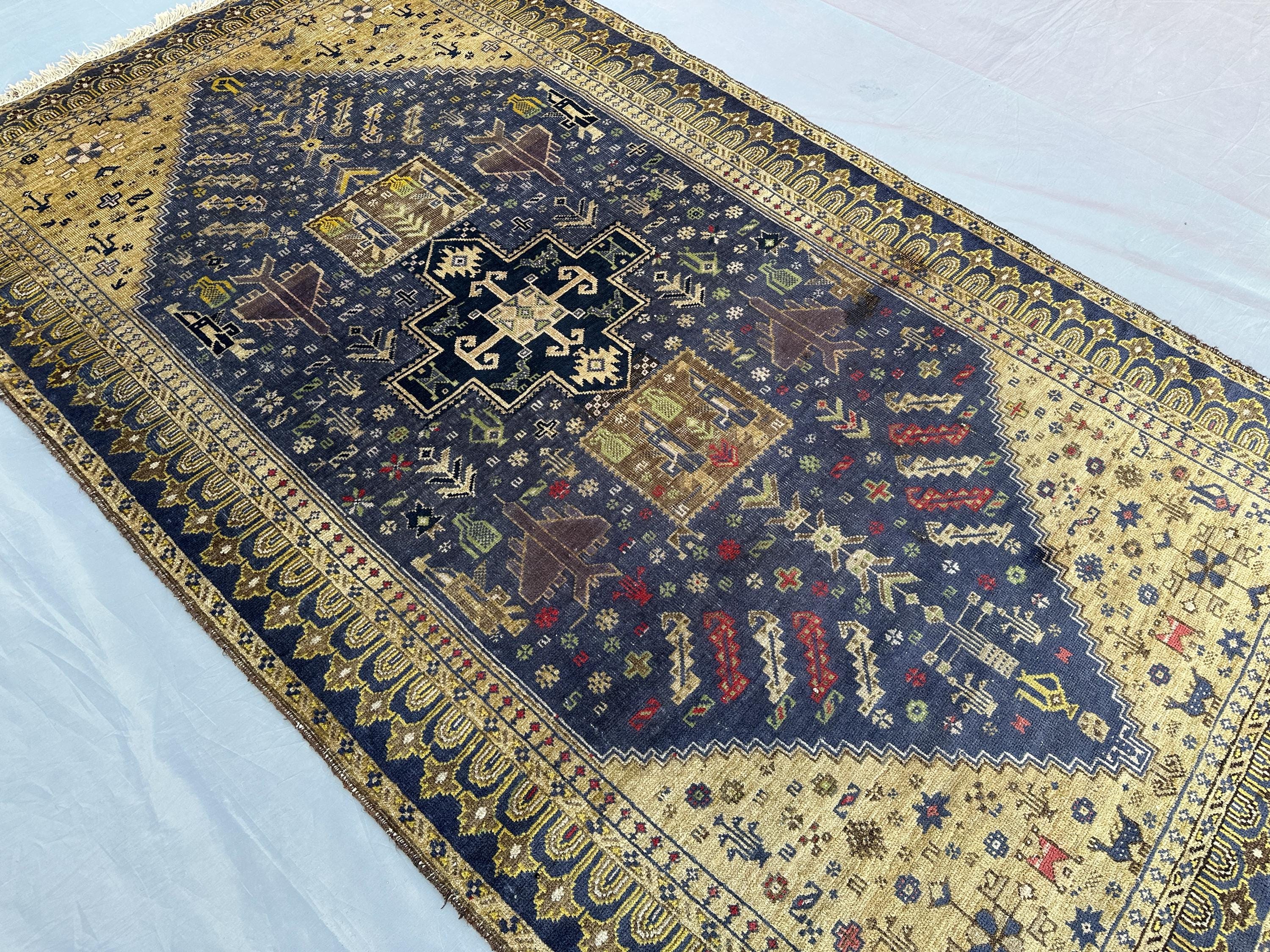 4x7 ヴィンテージ アフガン バルーチ トライバルラグ、遊牧民