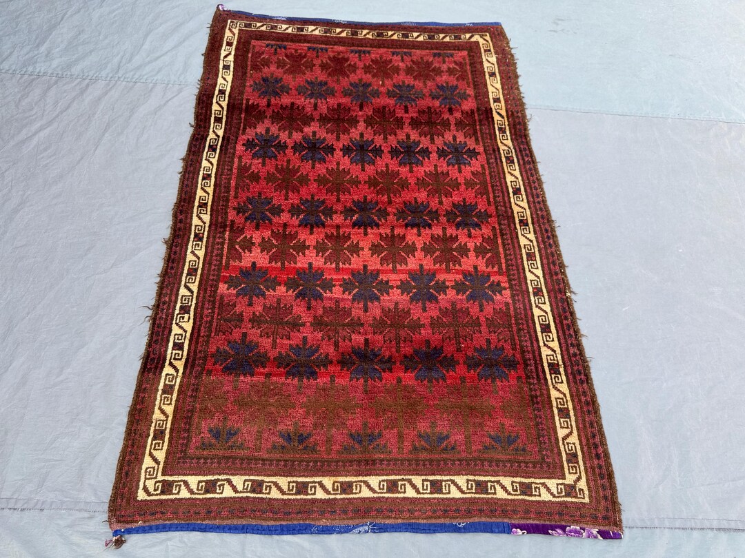 Vintage Afghan Baluchi Taimani Rug, 4x6'3 Ft (122x191 Cm