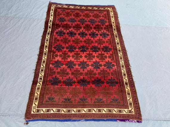Vintage Afghan Baluchi Taimani Rug, 4x6'3 Ft (122x191 Cm