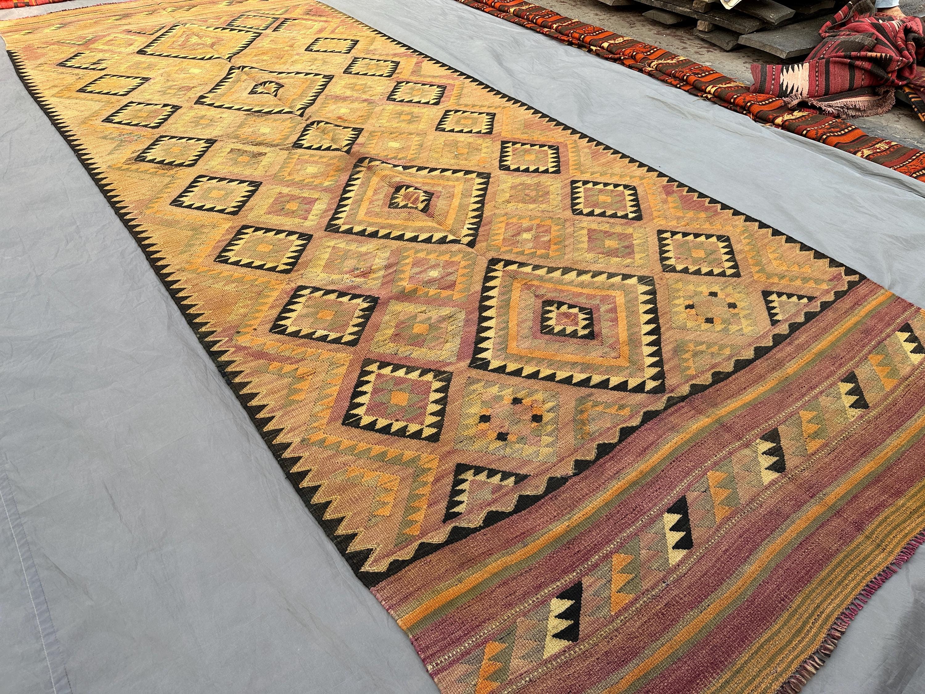 5x14 Antique Baluchi Kilim Rug Handmade Flat Weave Wide Runner Rug | 14 ft Long Carpet | Tribal Pastel Geometr