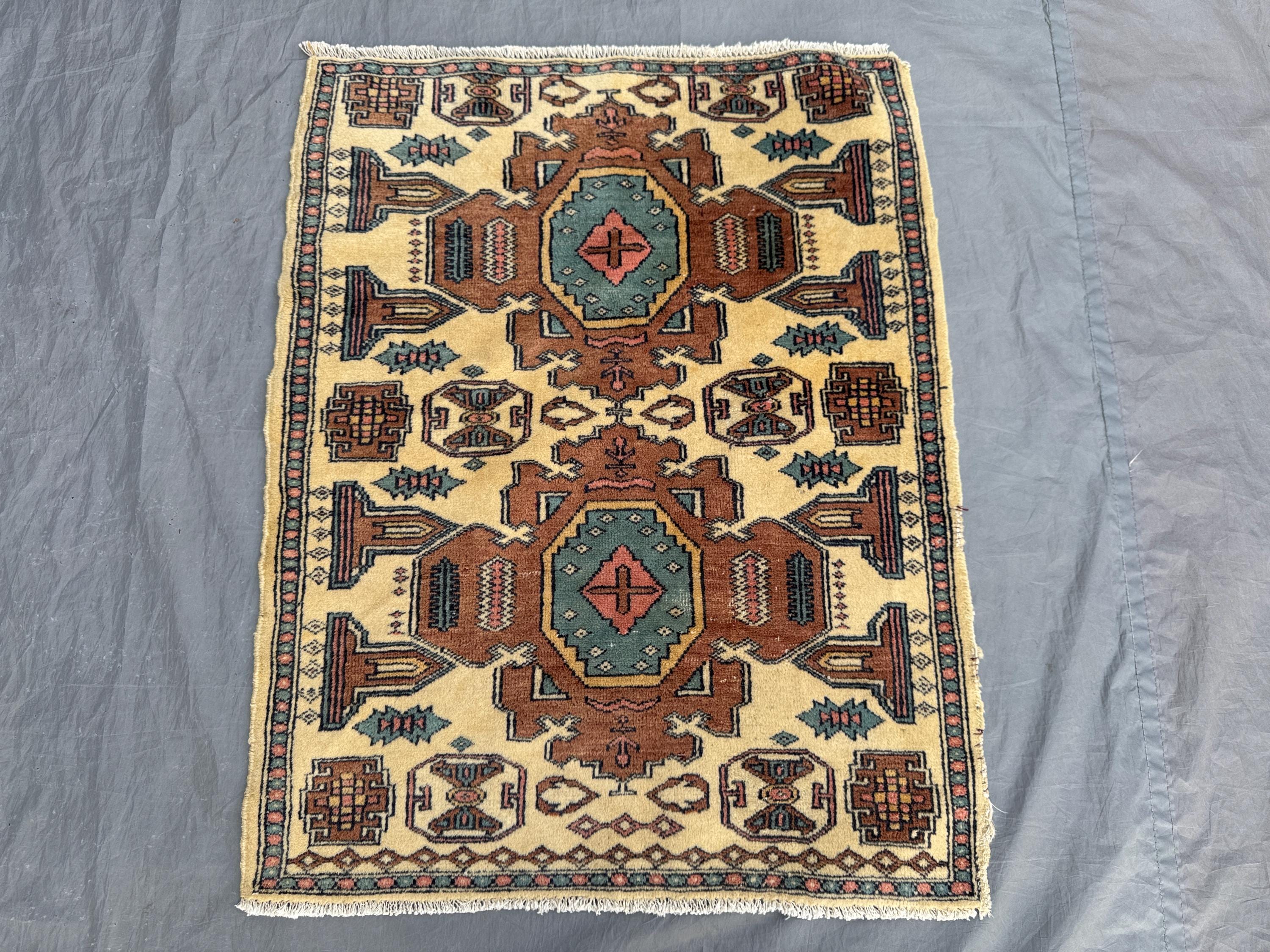 2'2 x 2'9 ft Vintage Caucasian Kazak Rug, Handmade Wool Carpet, Rare Soft Pile Tribal Geometric Design, Collectible Small Rug, Kids Room Rug