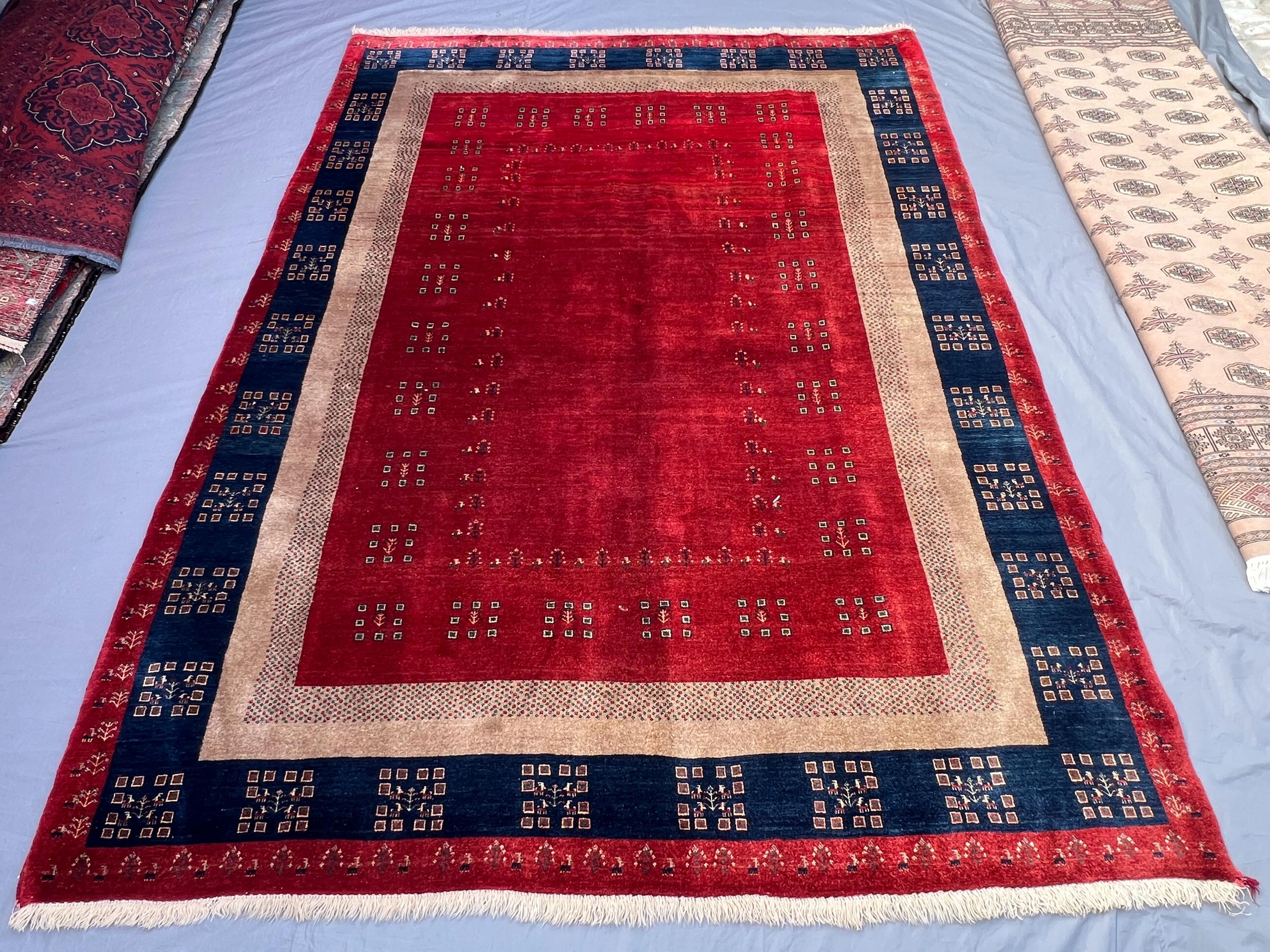 9'6 x 7 ft Antique Afghan Baluchi Hand Knotted Rug Red Tribal Geometric Soft Pile Living Room, Dinning, Bedroom Home Decor Area Rug