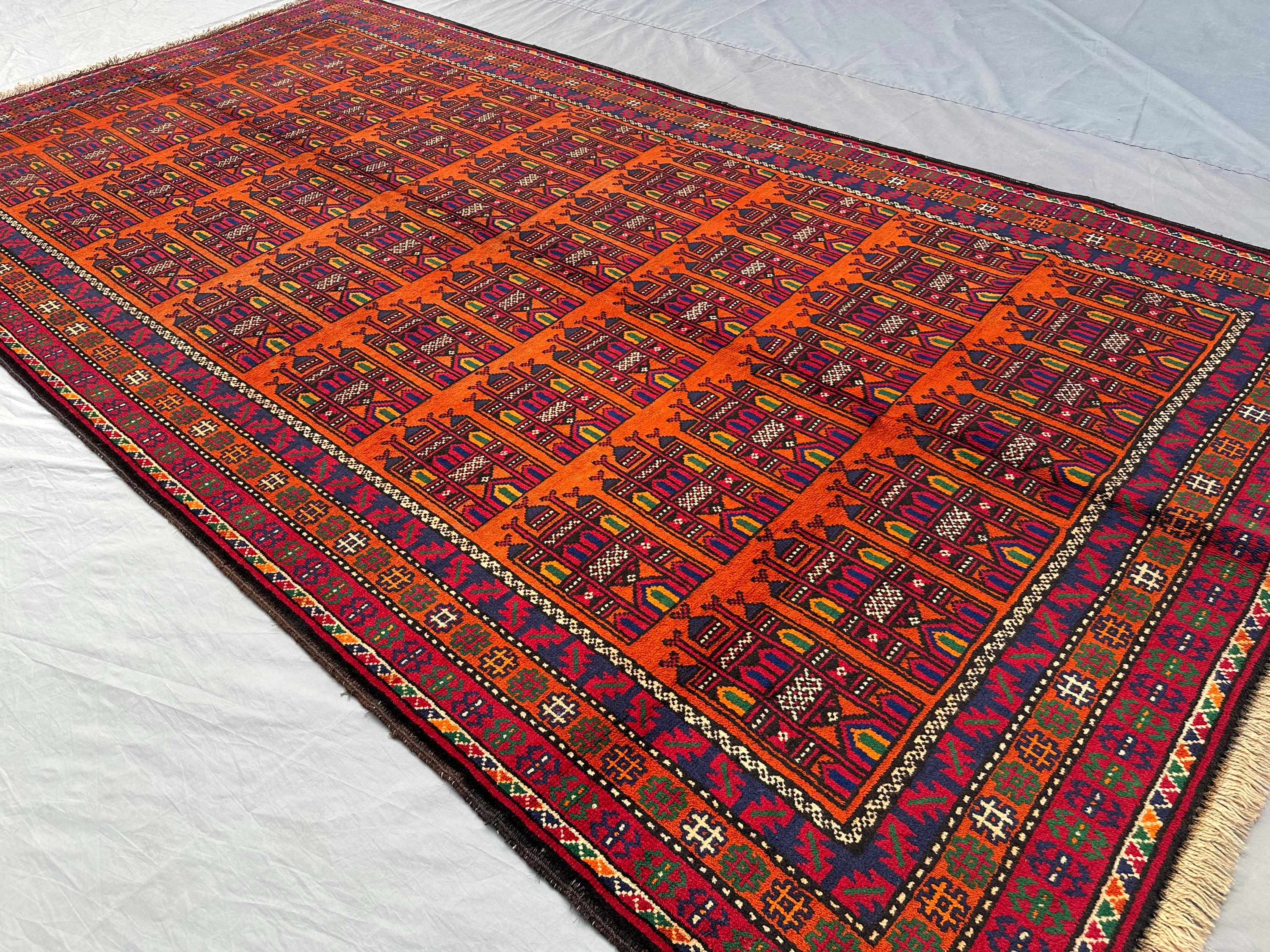 Antique Turkmen Baluch Tribal Rug 4'8x8'9 ft, Afghan Handmade Wool Rug, Geometric Vintage Carpet, Unique Colle