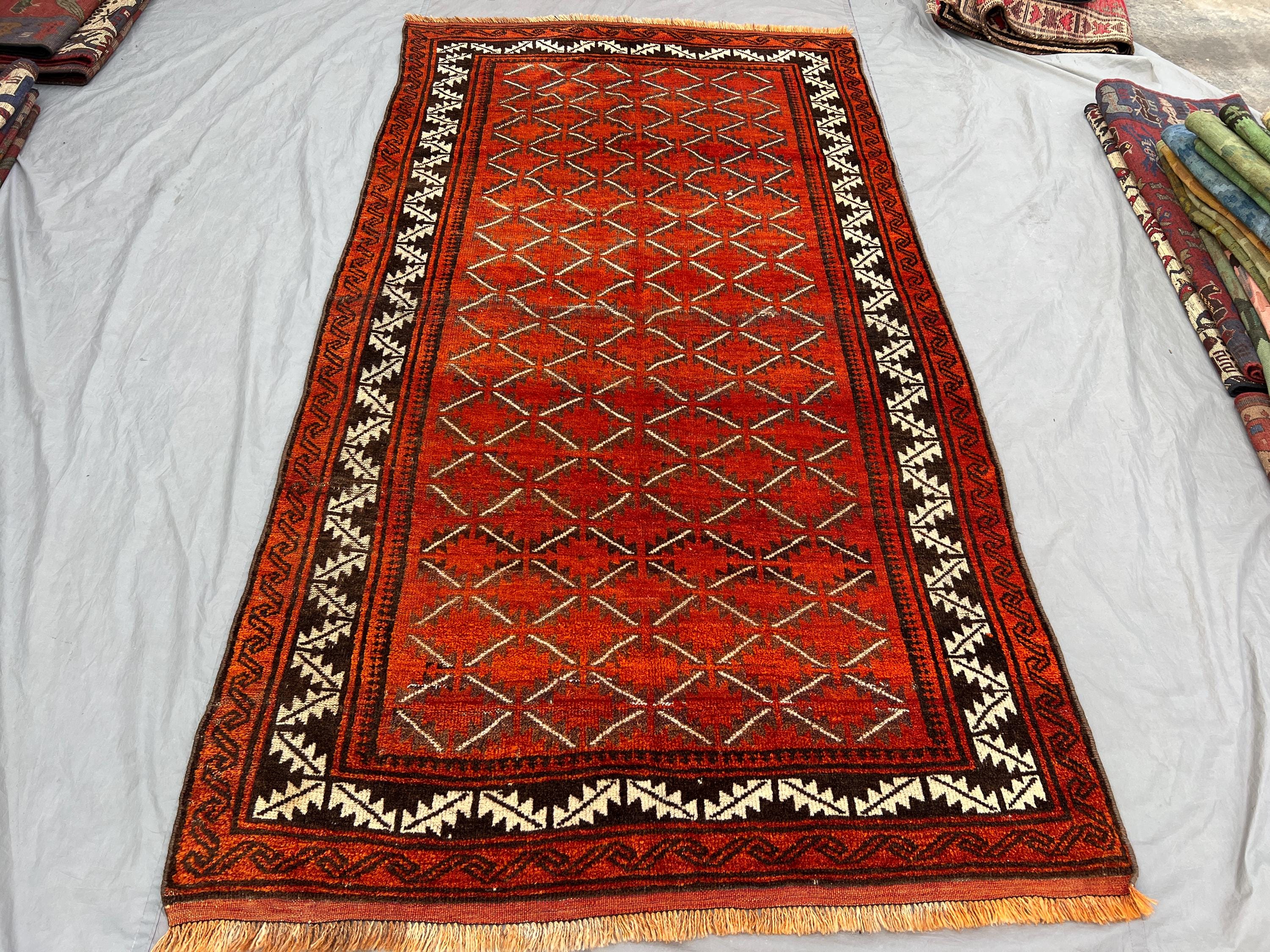 4'11 x 9'2 Ft Afghan Baluchi Hand Knotted Vintage Nomadic Area Rug Tribal Wool Geometric Boho Home Decor Living Room Dining And Bed Room