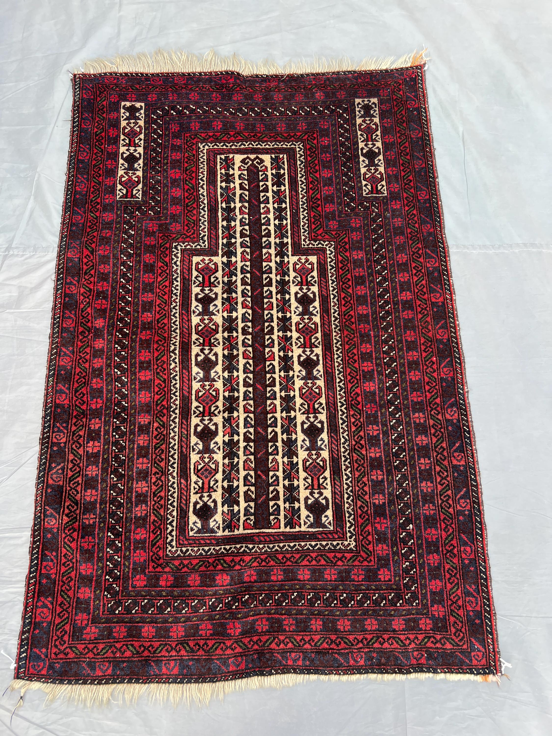 3'1x4'7 ft Antique Baluch Prayer Rug | Hand Knotted Turkmen Wool Tribal Rug | Afghan Vintage Carpet | Collecti