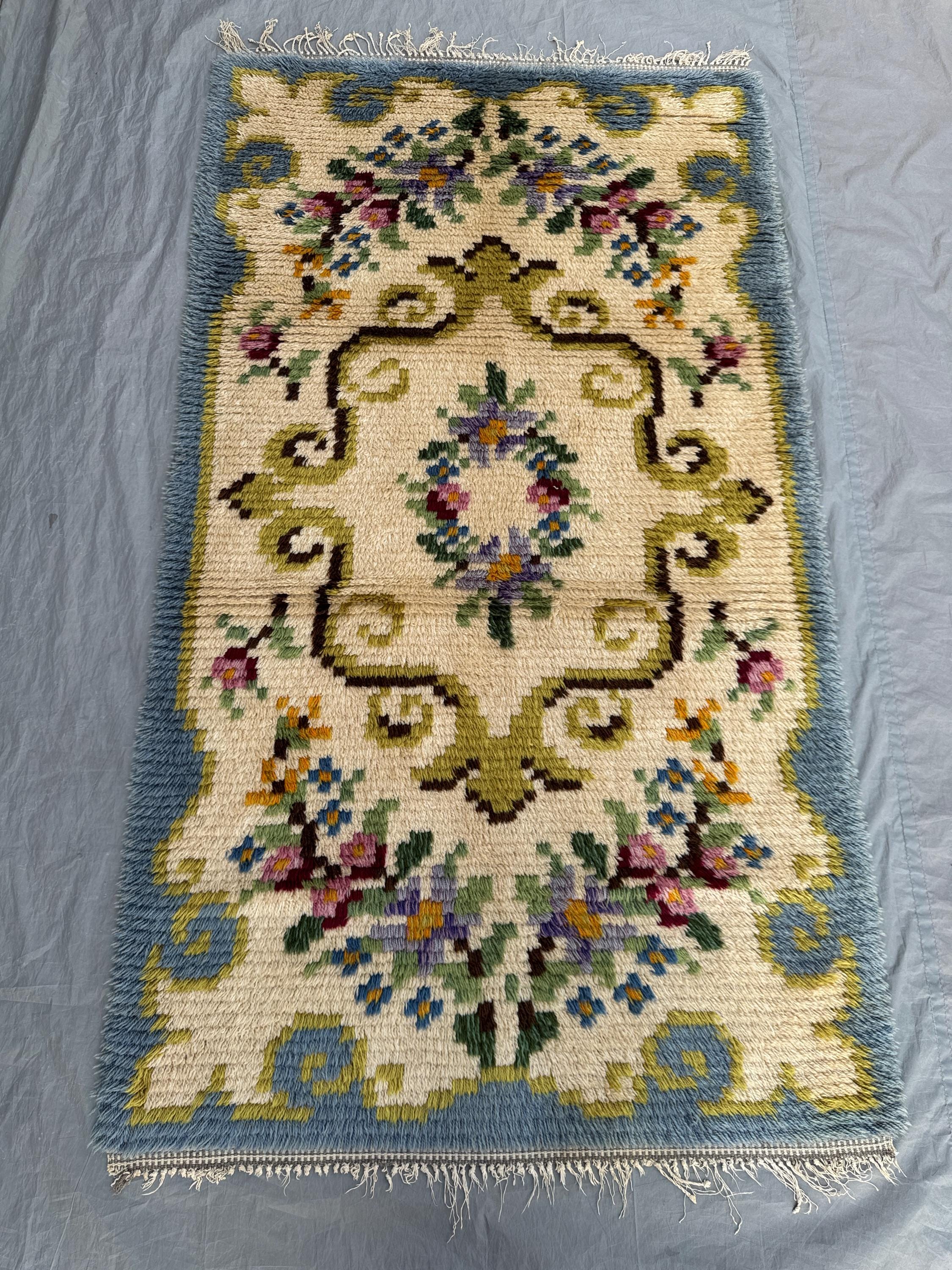3'2x5'9 Ft Vintage Moroccan Full Pile Moss Rug, Handmade Wool, Floral Geometric Design, Soft & Plush, Perfect for Bathroom, One of a Kind
