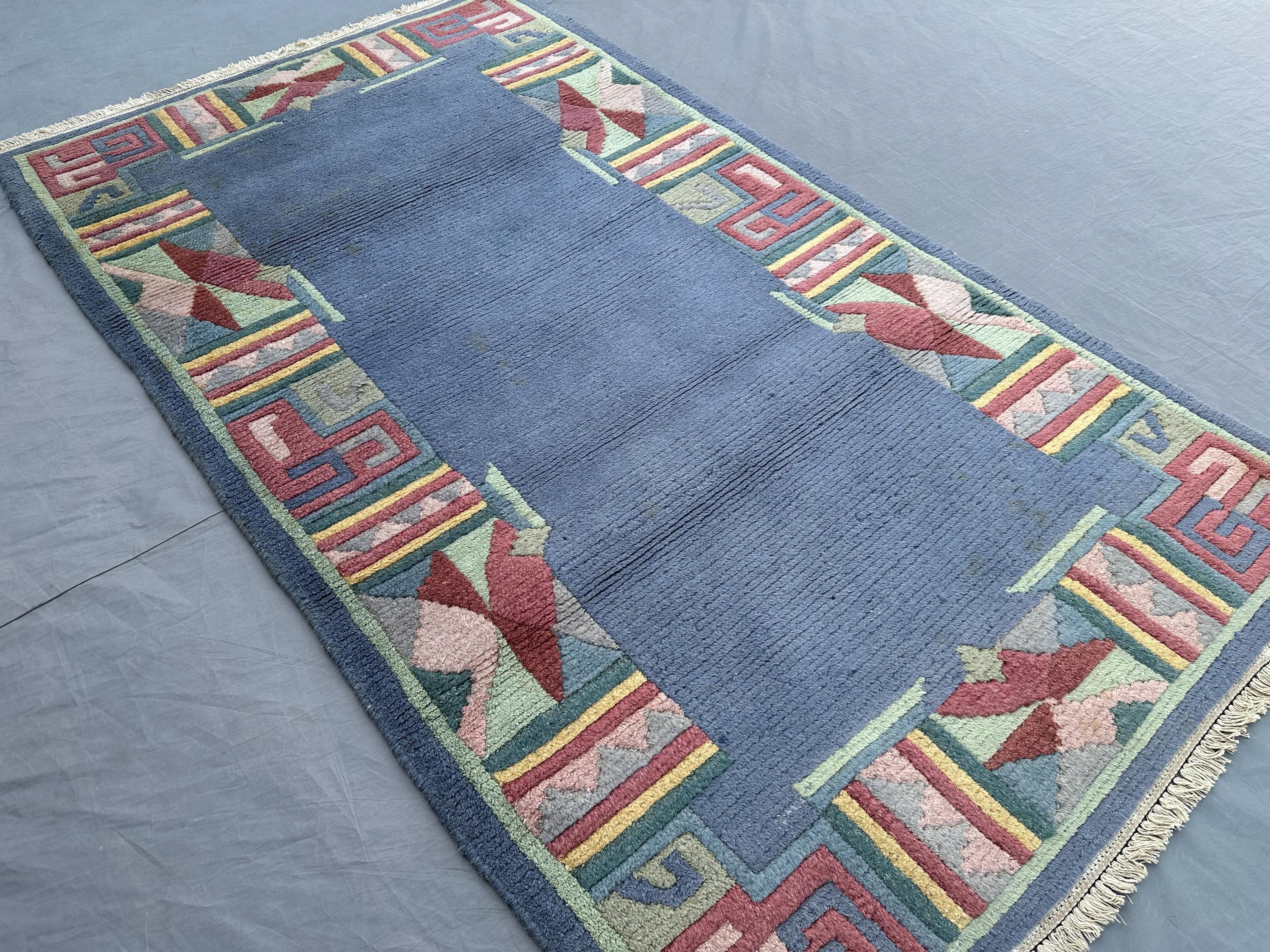 3x5 Moroccan Hand Knotted Rug | Vintage Wool Area Carpet | Caucasian Style Tribal Decor | Blue Geometric Design | Boho Living Room Rug