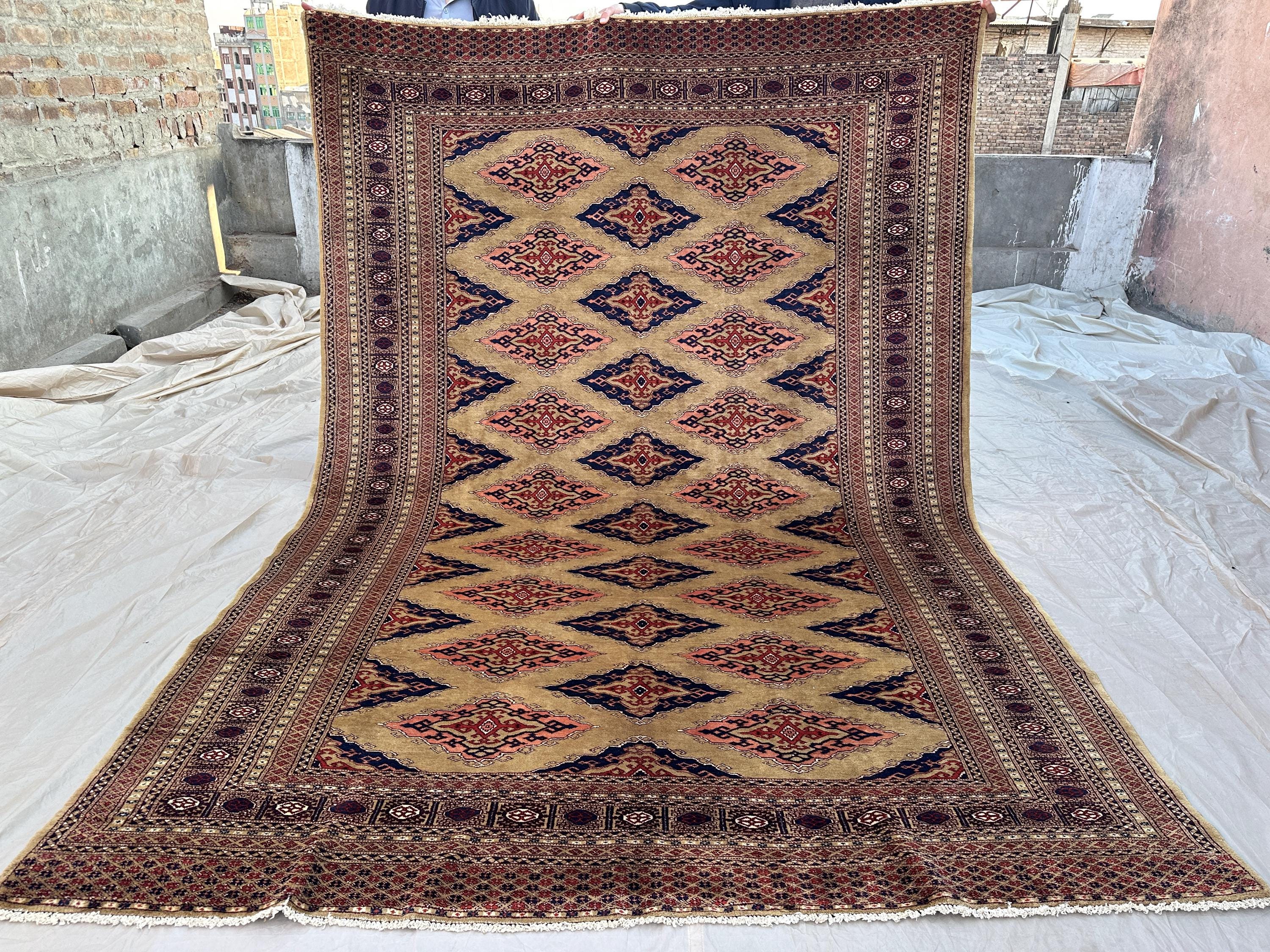 Antique Pakistani Tribal Rug 6x9 ft | Handmade Wool Carpet | Turkmen Pattern Vintage Area Rug for Living Room,
