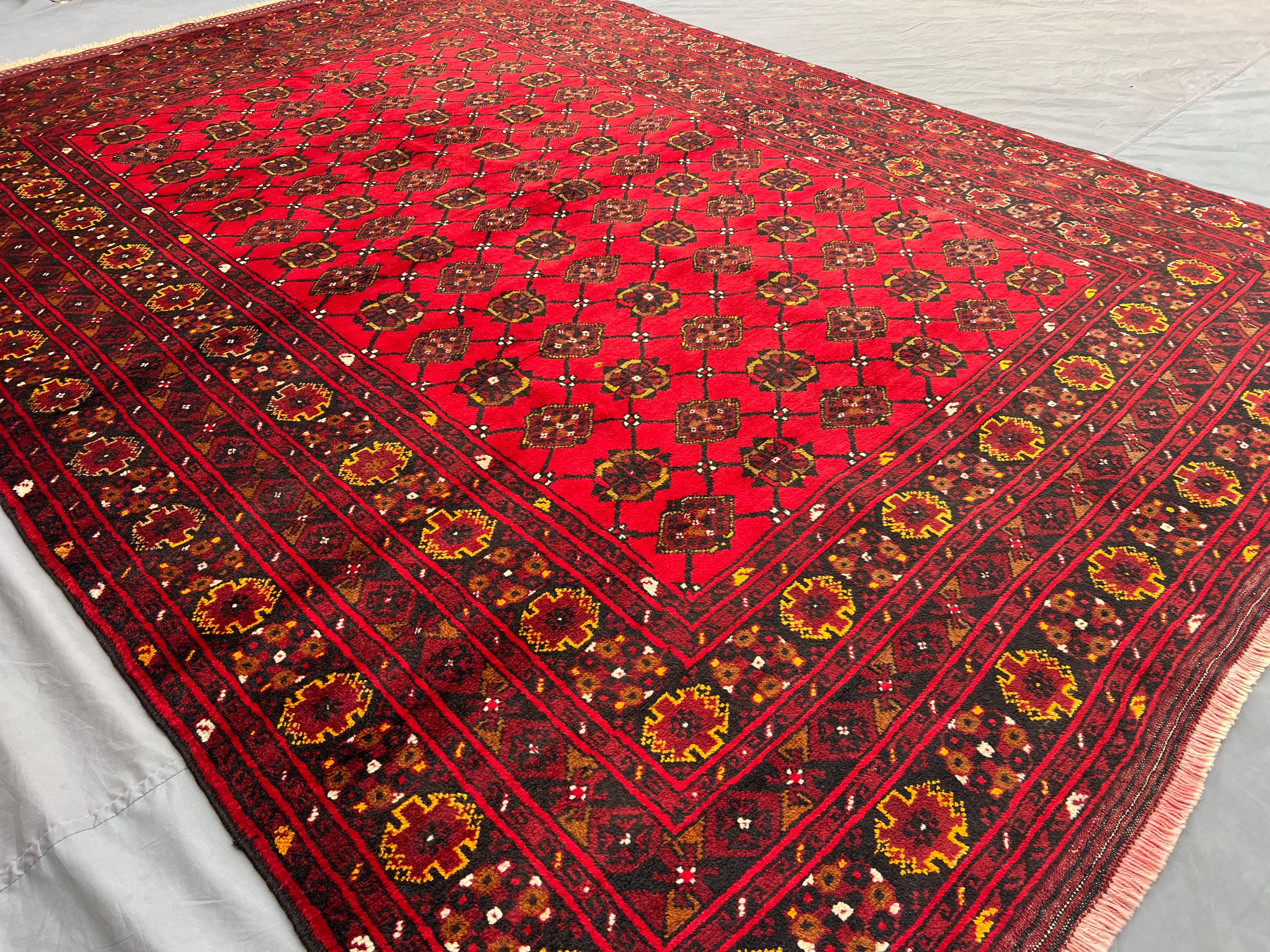 7x10 Antique Bashiri Rug | Tribal Turkmen Bokhara Wool Rug | Geometric Pattern | Large Area Rug | Bohemian Bedroom Floor Carpet, Turkish Rug