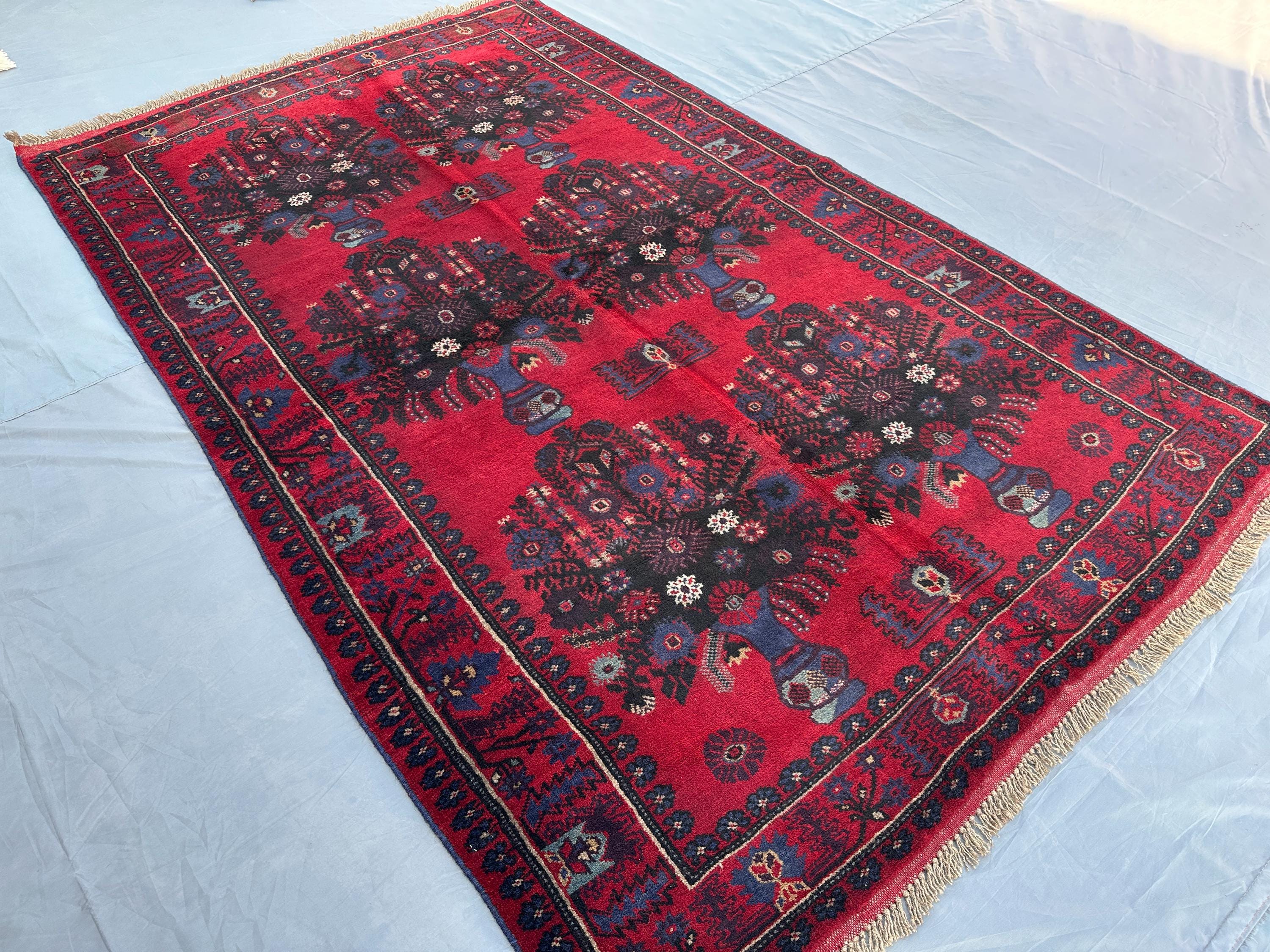 Baluch face rug今だけお値下げ！ 4x7 Afghan Pictorial Rug – Vintage Baluch Handmade Wool Area Rug