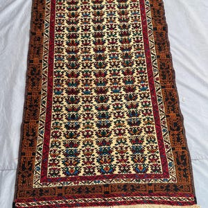 138x91トライバルラグ　スマック織りキリム　手織りアフガニスタンラグ 4x6 ヴィンテージ スマック キリム ラグ | アフガニスタン