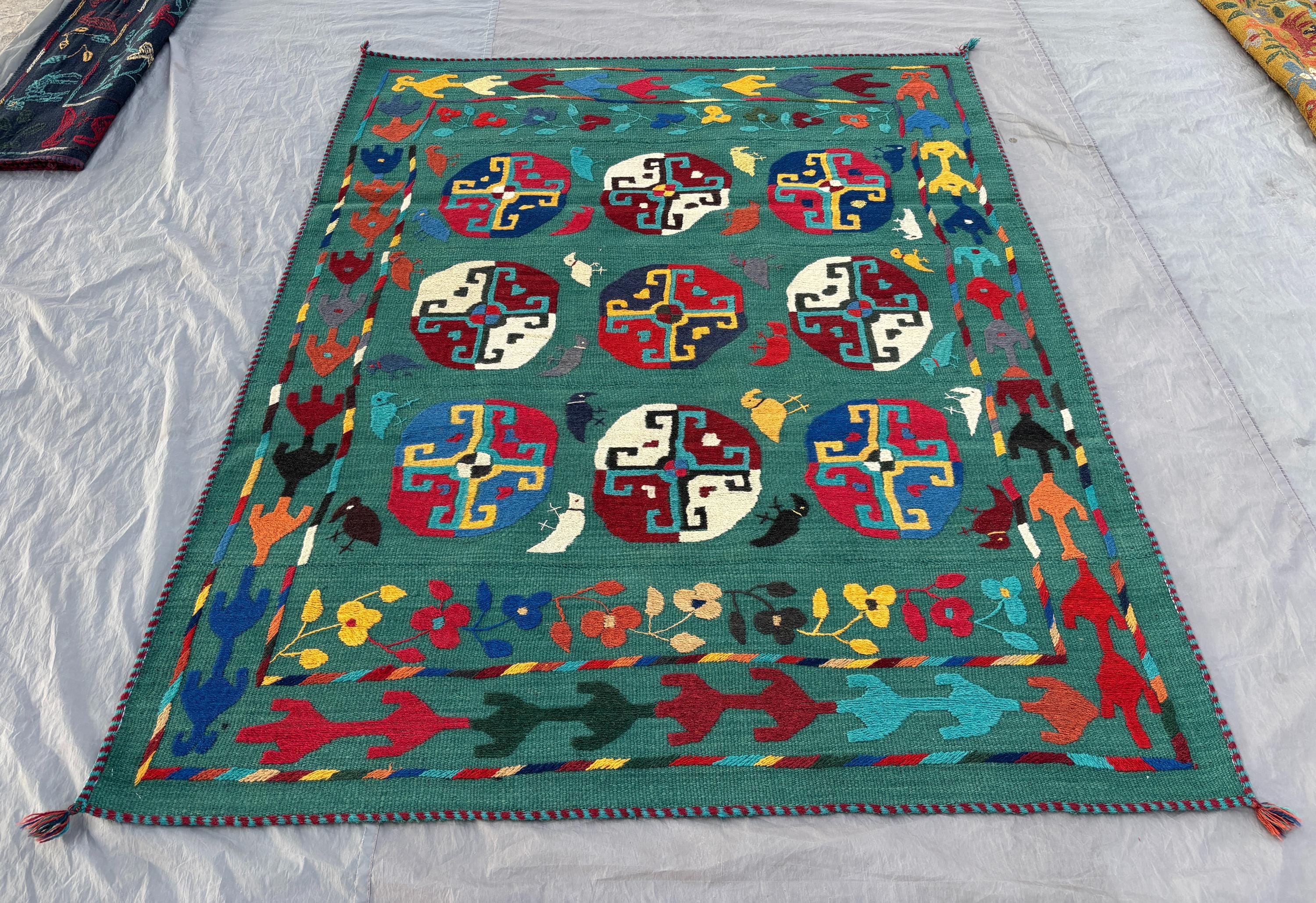 5.3 x 6.5 ft Afghan Hand Woven Vintage Unique Flat Weave Patchwork Kilim Animal Print Rug for Home Boho Decor Suzani Rug Design