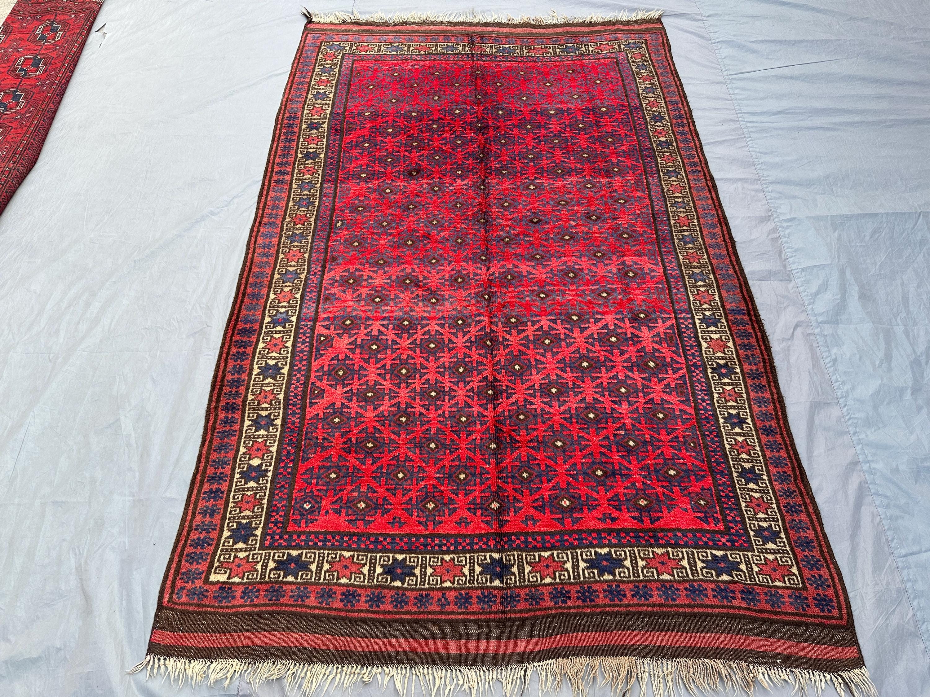 Antique Baluch Tribal Rug 5x8 Handmade Afghan Wool Rug, Turkmen Geometric Area Carpet | Vintage Living Room Rug | Bohemian Bedroom Rug