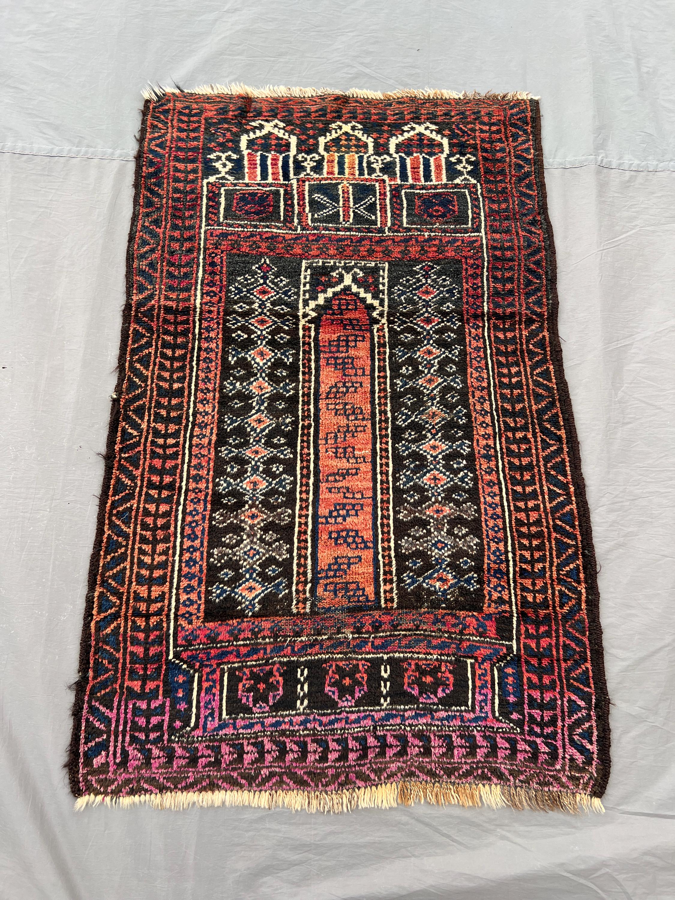 Afghan balochi rug 3x4 antique hand knotted wool low pile tribal prayer rug, vintage rare decor one of a kind collectors rug | farmhouse rug