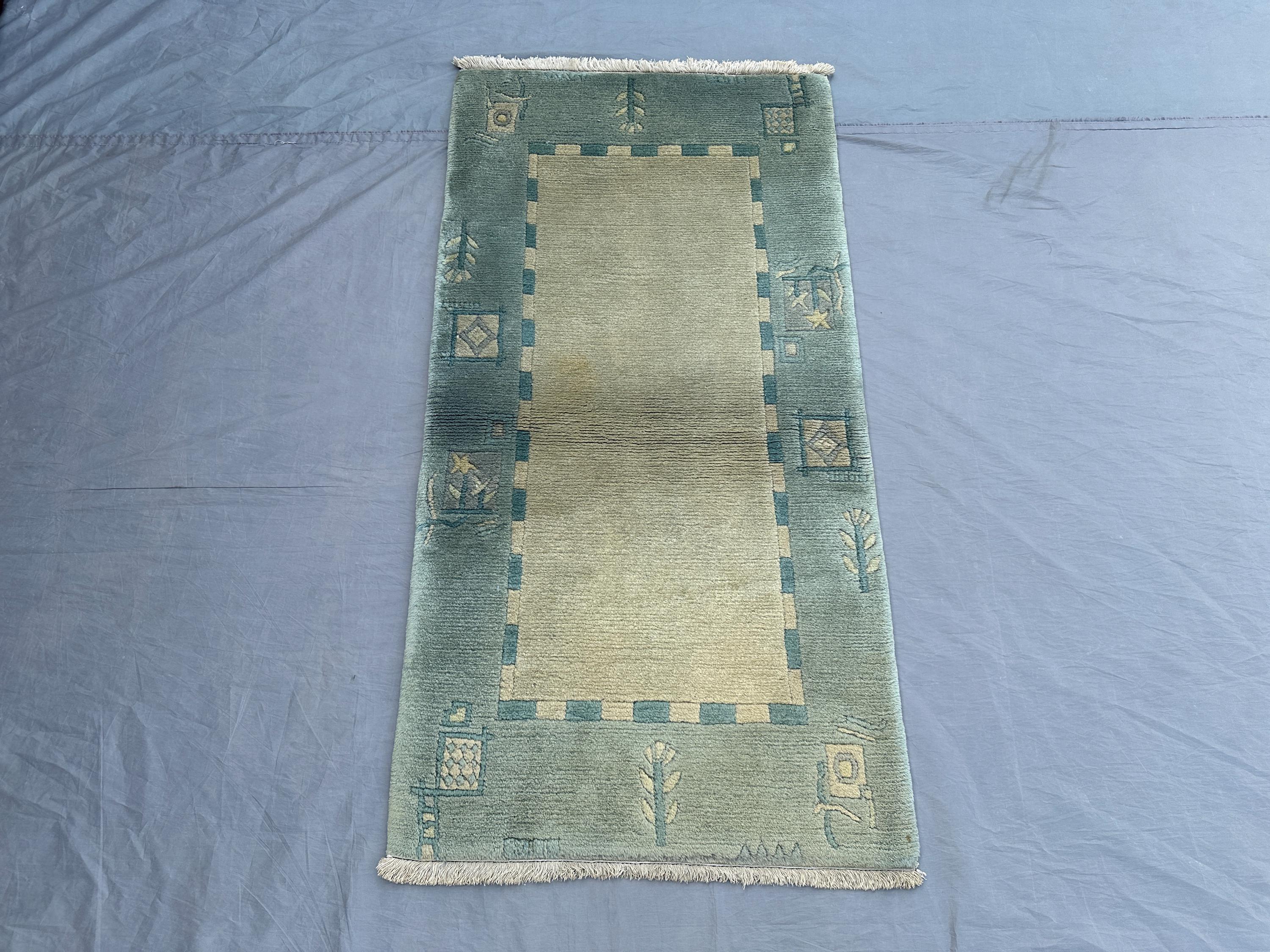 2'4x4'7 ft Moroccan Tribal Rug | Hand Knotted Wool Gabbeh Style Carpet | Berber Minimalist Decor | Small Boho Entryway Rug, Bathroom Rug