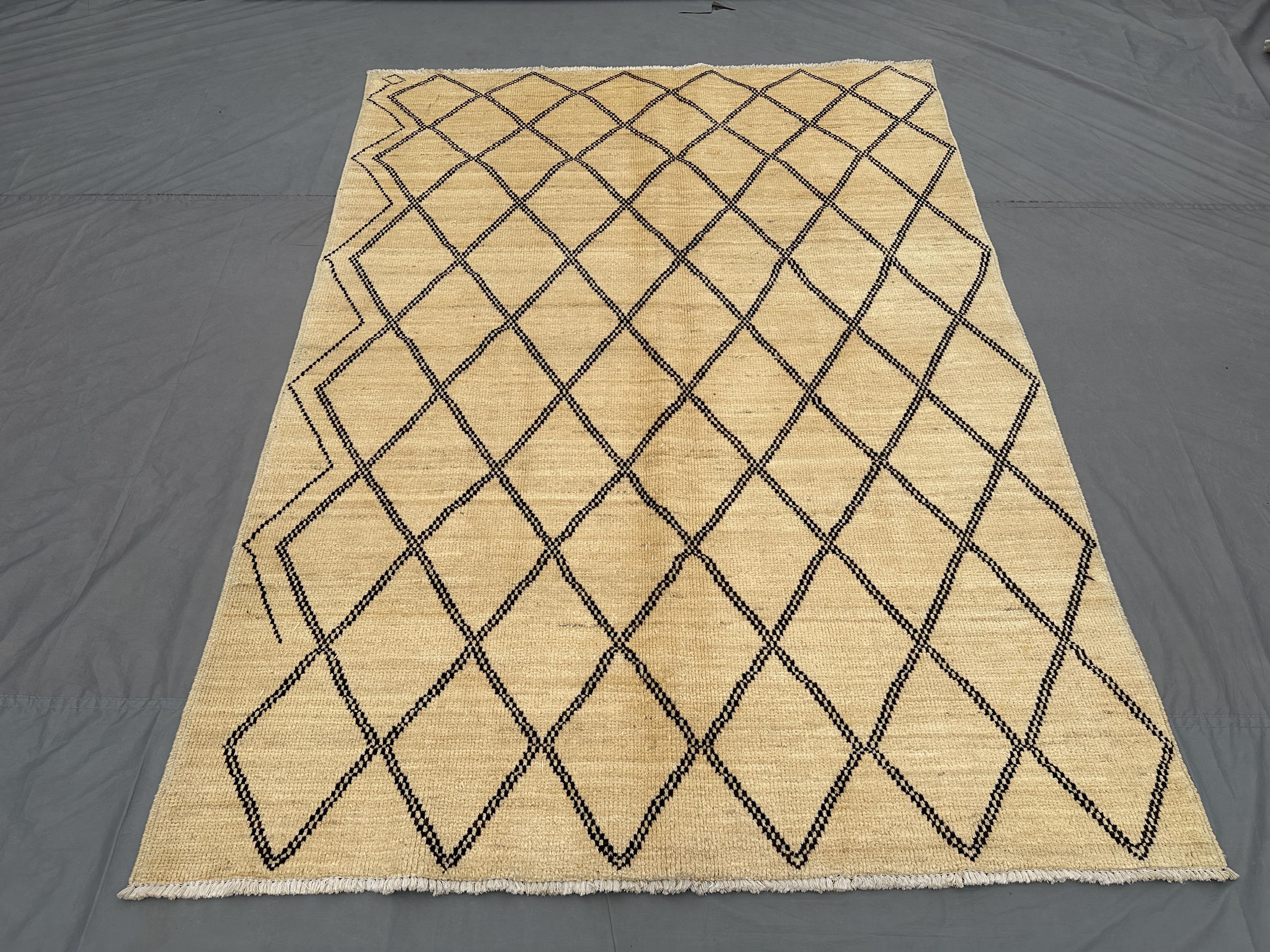 6x8 Vintage Handmade Gabbah Rug | Tribal Moroccan High Pile Wool Rug | Luxury Modern Area Rug | Bedroom & Floo