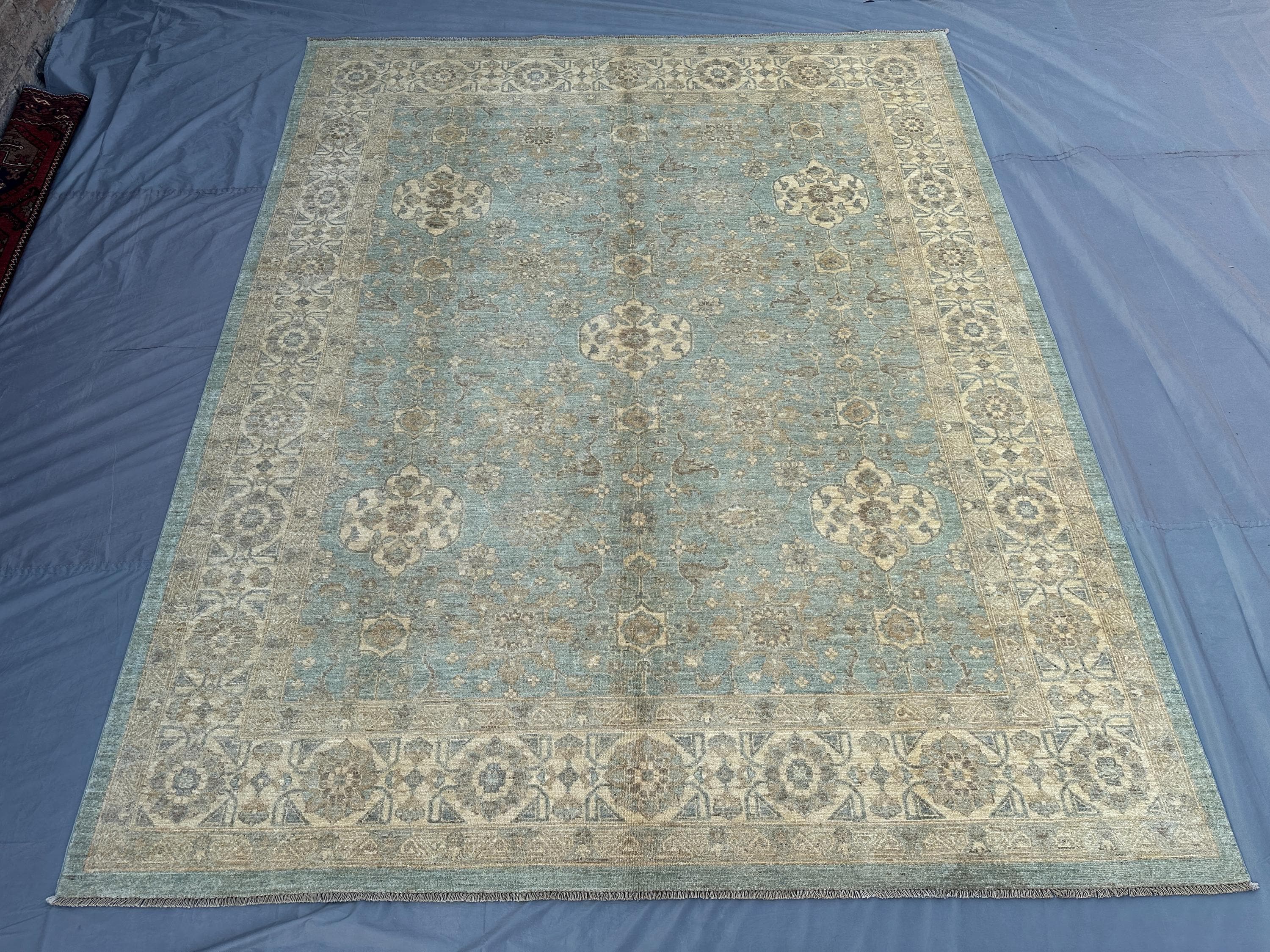 8x10 Afghan Hand Knotted Oushak Rug | Turkmen Tribal Wool Area Rug | Geometric Pattern Luxury Floor Carpet | L