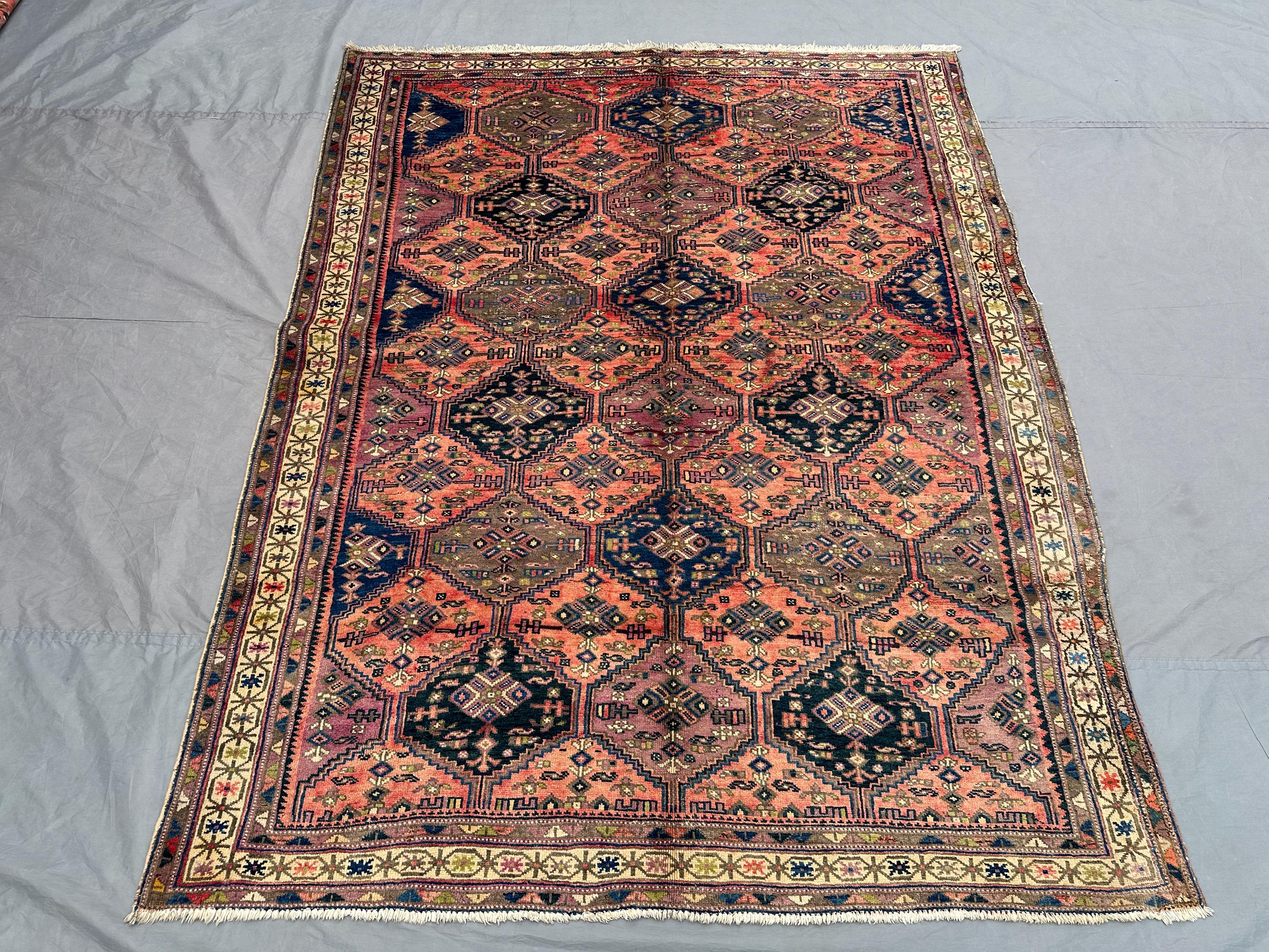 6x7 Antique Caucasian Rug | Hand-Knotted Wool Tribal Carpet | Turkish Inspired Geometric Area Rug | Vintage Oriental Decor, Bedroom Rug