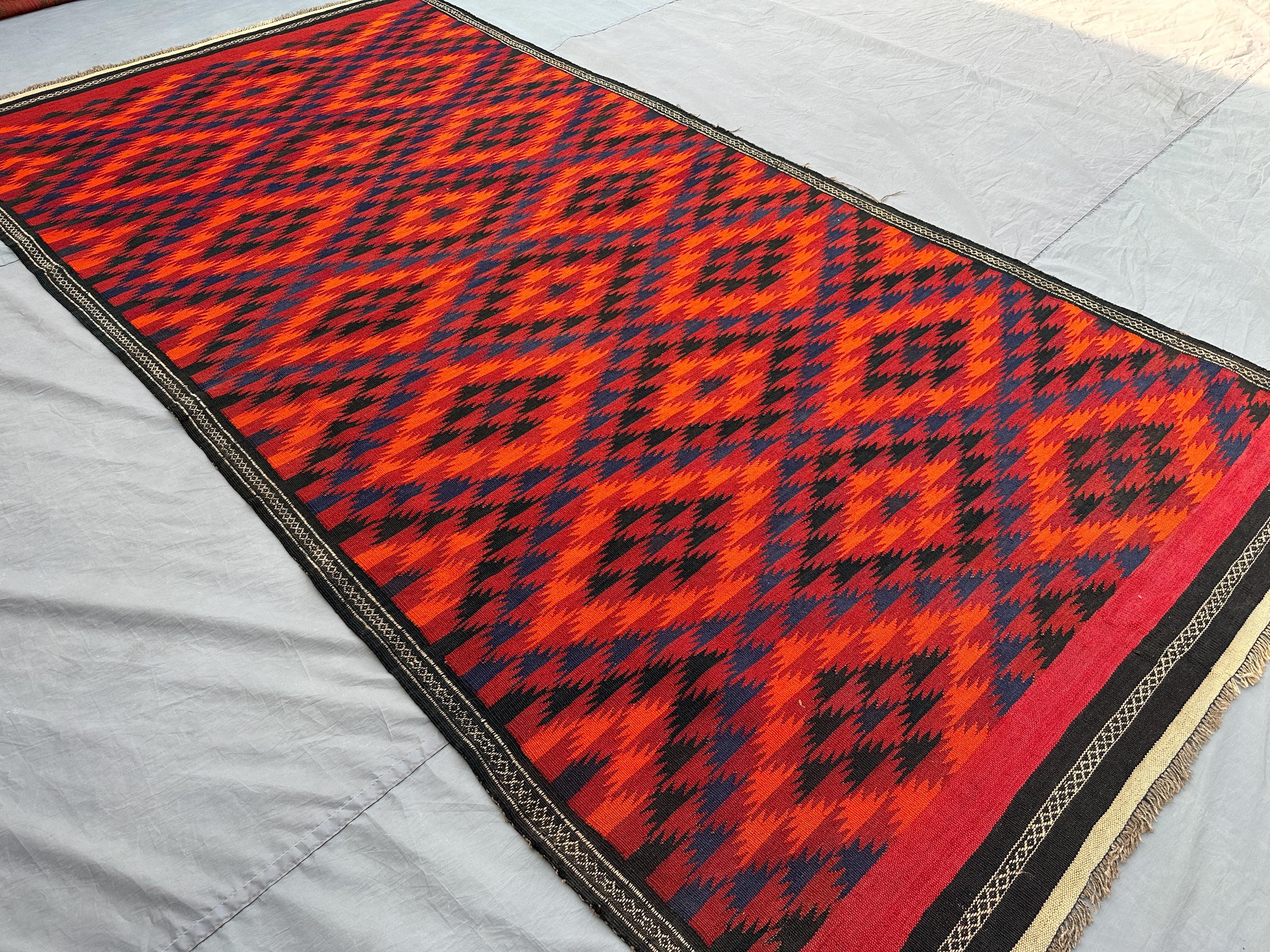 4'6x9'3 ft Antique Afghan Handmade Kilim Rug | Turkish Style Flat Weave Runner | Tribal Geometric Design Wool Area Rug, Hallway Boho Decor