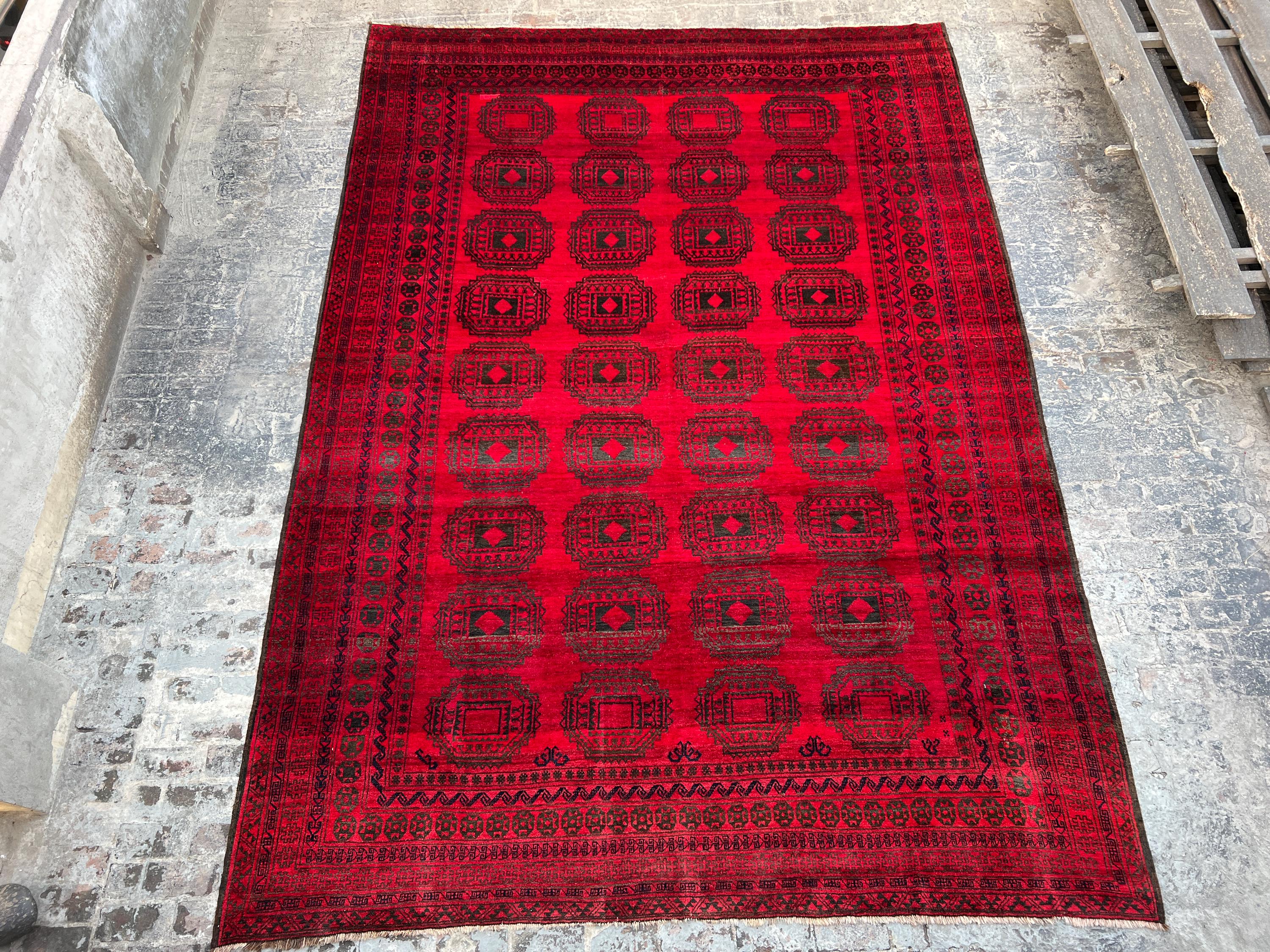 Large 11 x 16 ft Afghan Hand Knotted Vintage Soft Pile Oversized Area Rug One-of-a-Kind Turkoman Bokhara Design