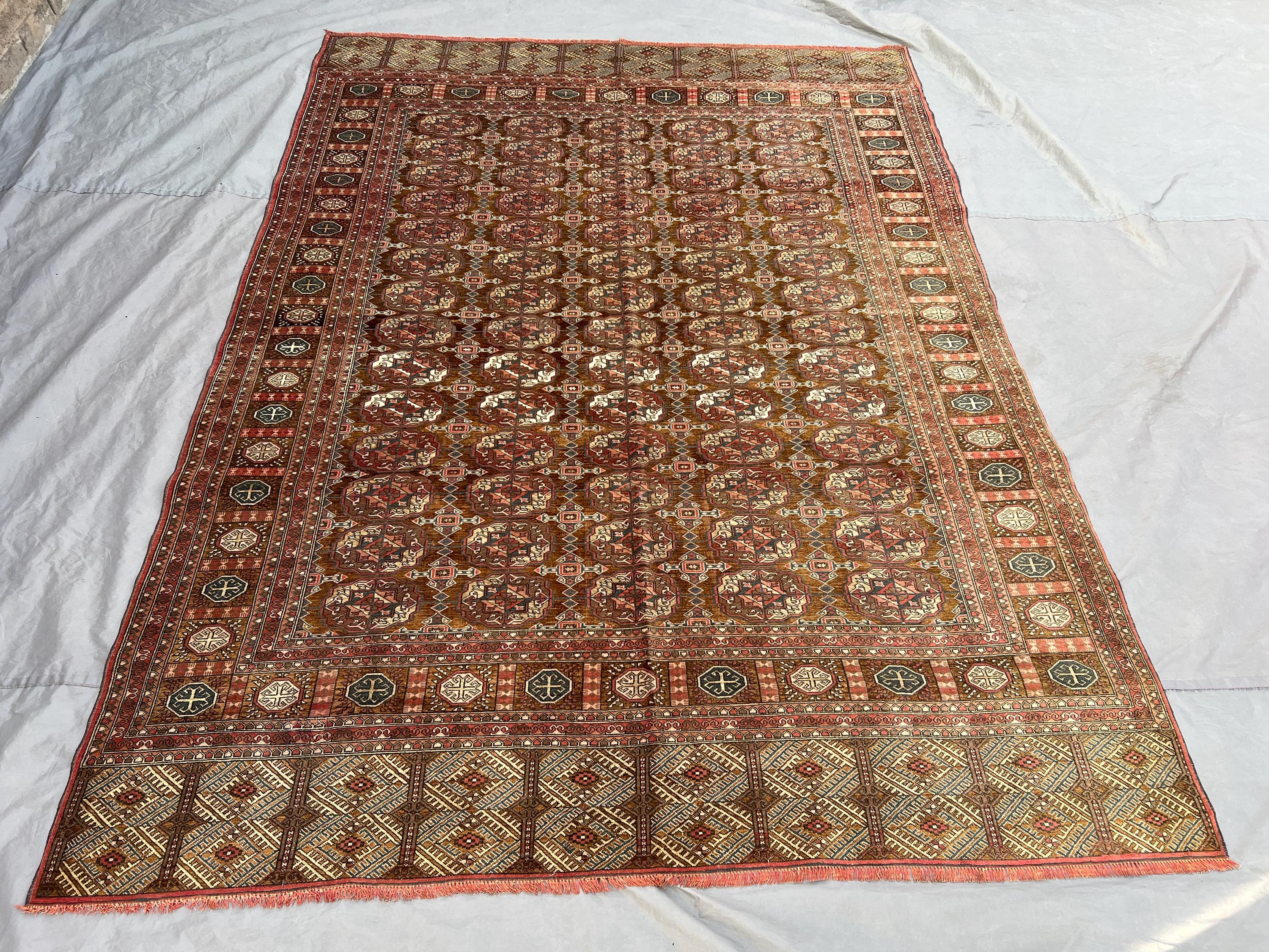 6'6 x 8'10 Ft Antique Afghan Kilim Brown Rust Geometric Medallion Flat Weave Large Area Rug Living Room Bedroo