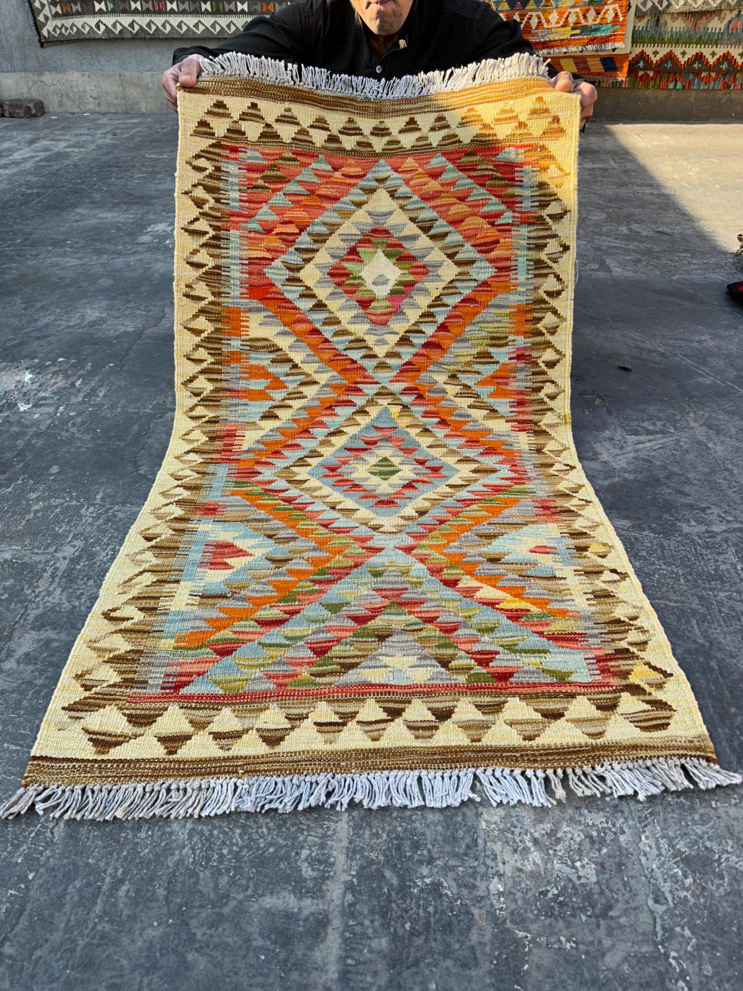 Afghan Kilim Handmade Wool Rug 2'3x4 ft | Tribal Geometric Flat Weave | Colorful Small Area Rug for Boho and M