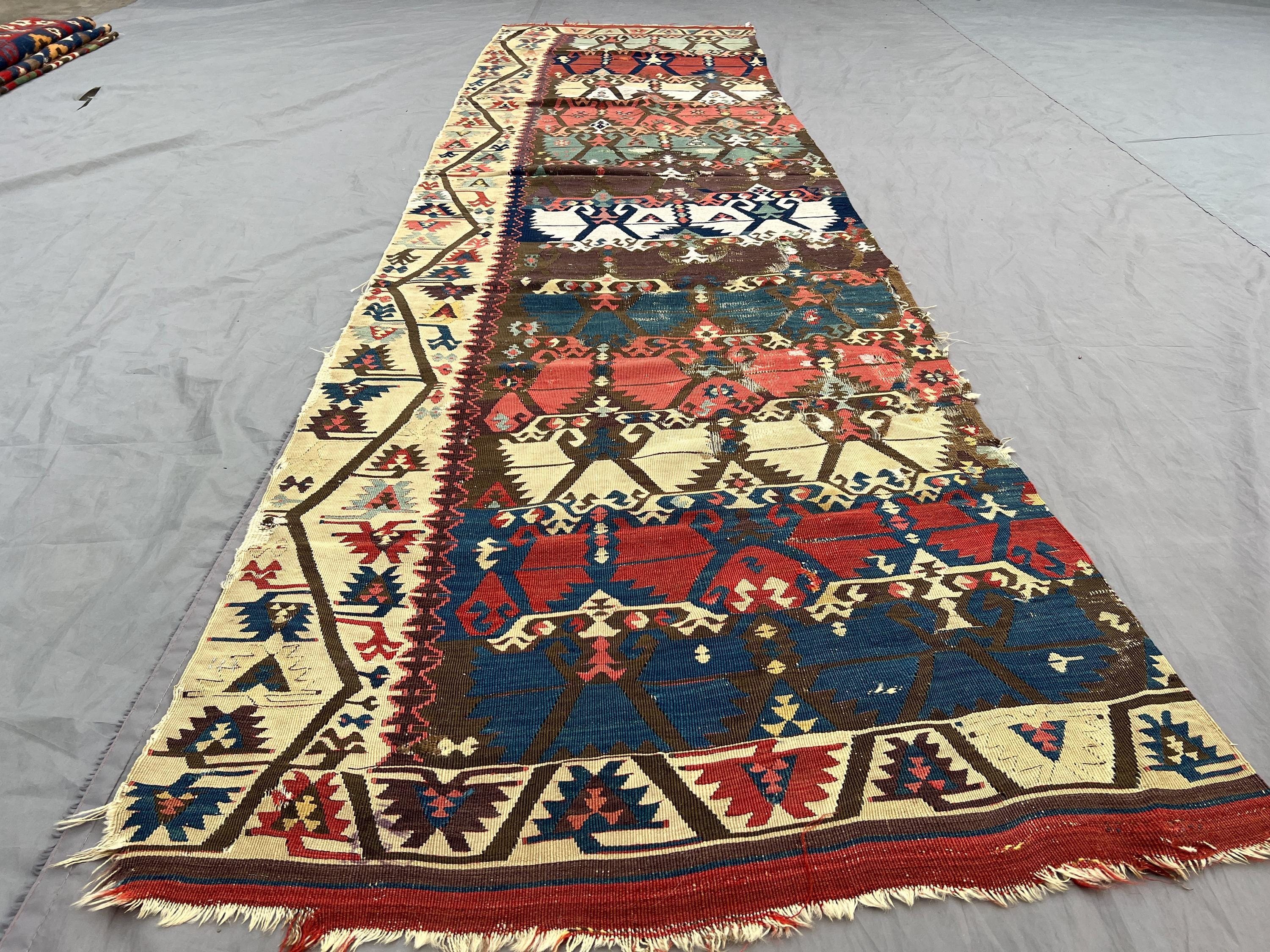3x11 1900s Antique Turkish Anatolian Kilim | Handwoven Wool Fragment Runner | Tribal Flatweave Textile | Vintage Boho Decor, hallway rug