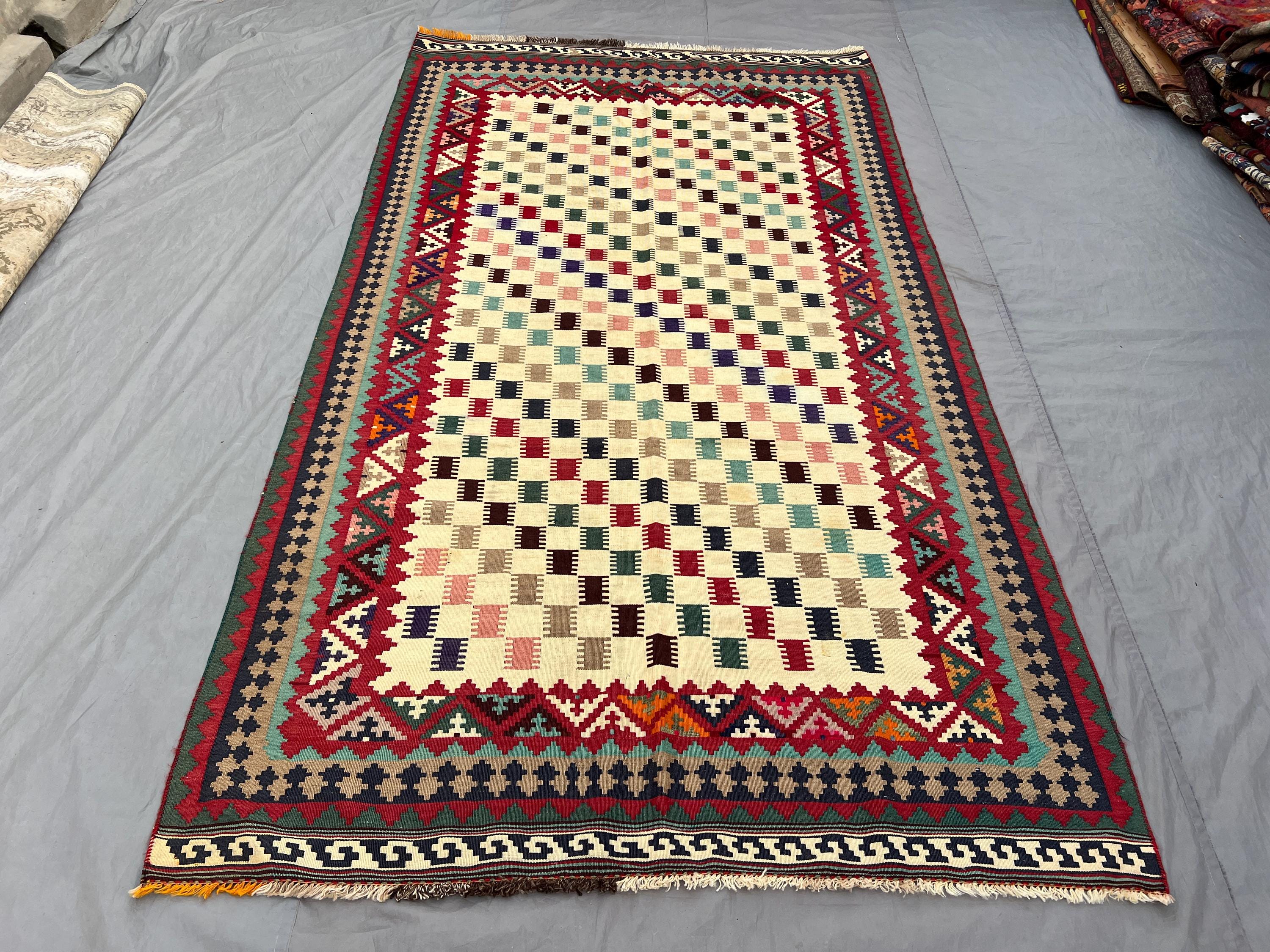 5 x 9 Afghan Hand-Woven Vintage Kilim Rug Soft Flat-Weave Maimana Design One-of-a-Kind Large Area Rug Tribal Wool rug | Bedroom decor