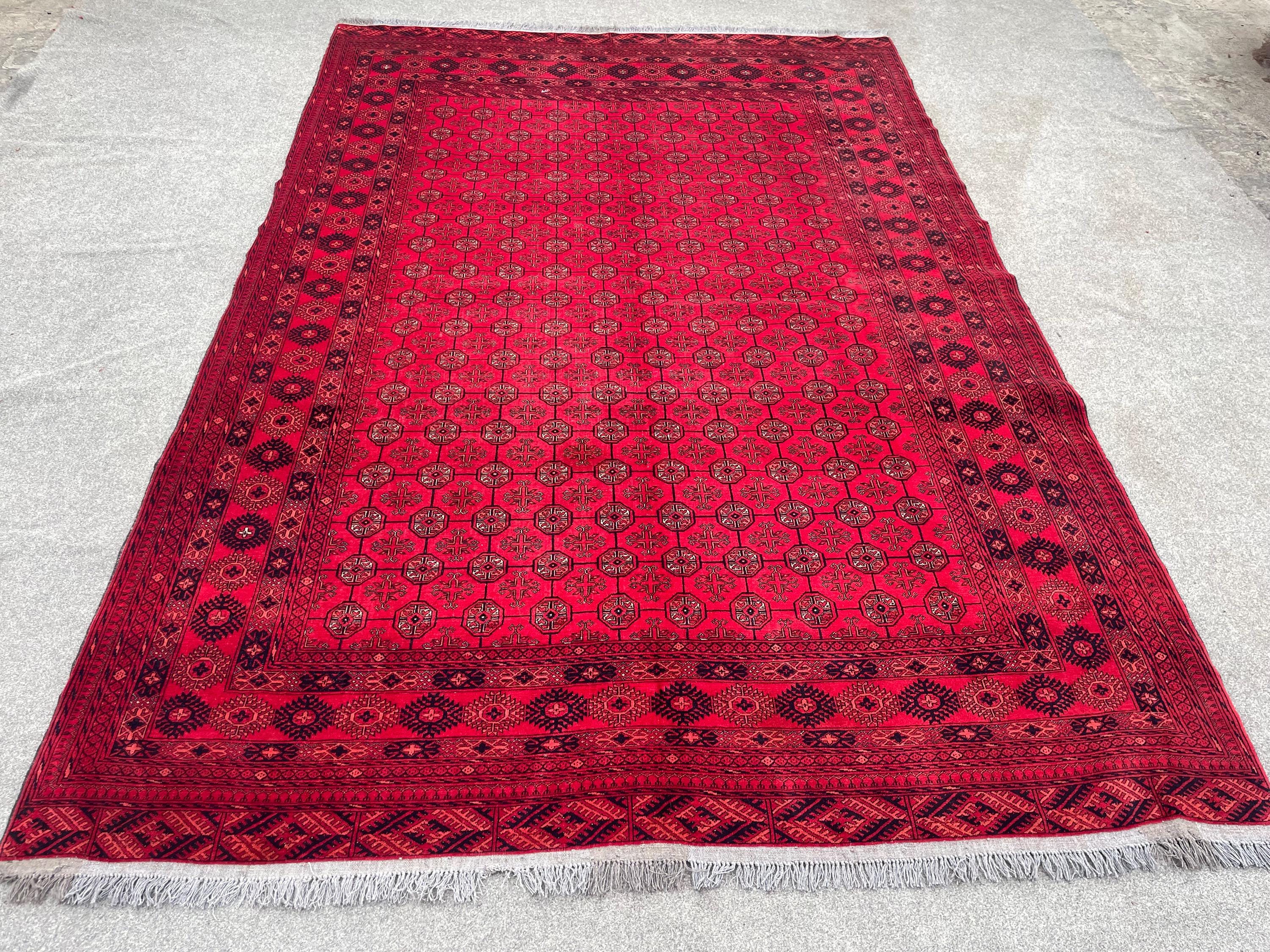 Antique Turkmen Bukhara Rug 6'6x9'5 Ft Hand-Knotted Wool Tribal Carpet | Geometric Baluch Area Rug Vintage Afg