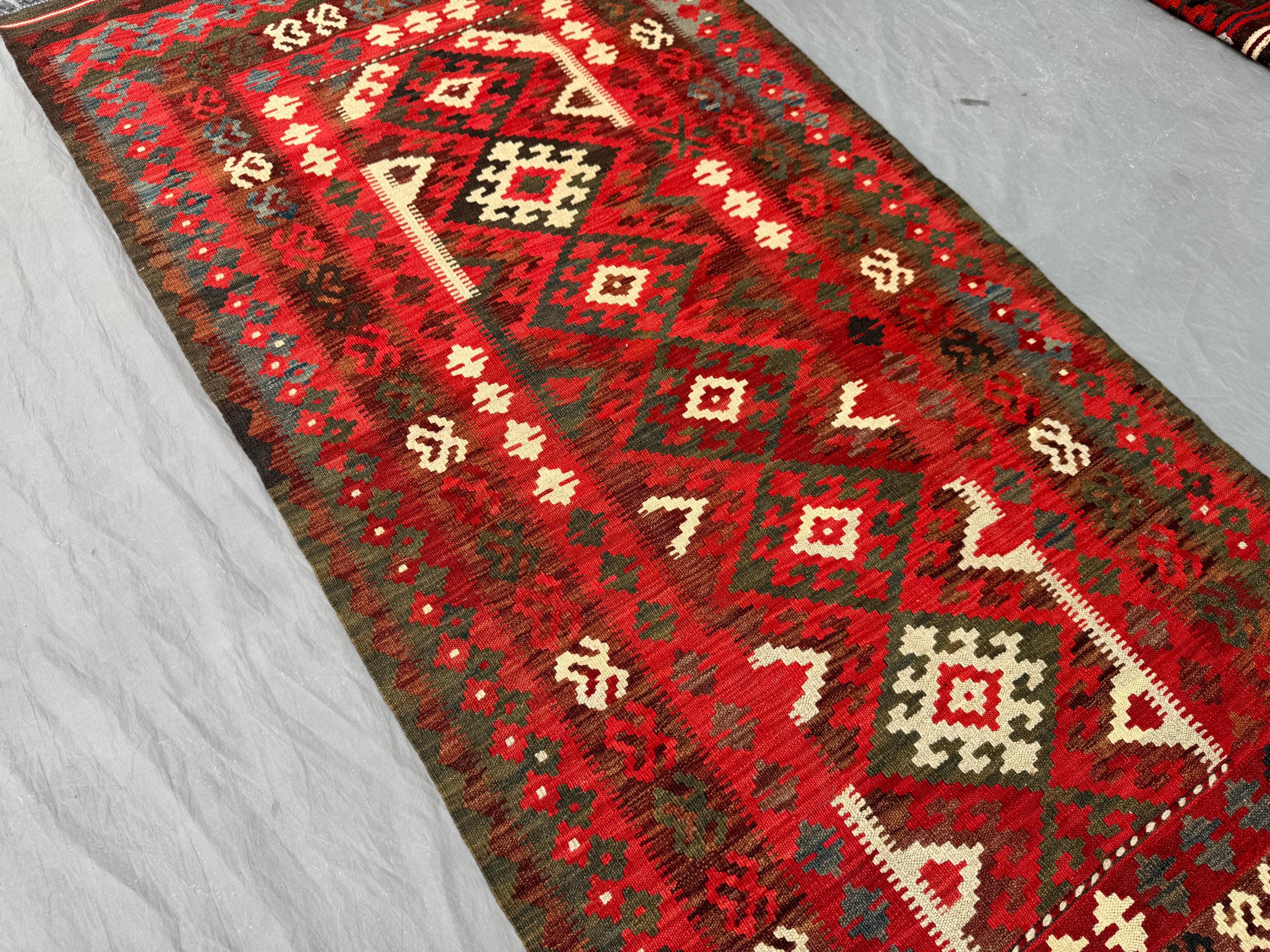 4 x 7 ft Afghan Hand Woven Vintage Flat Weave Kilim Zanjiri Gul Design One-of-a-Kind Maimana Tribal Piece | Entryway & Bedroom decor rug